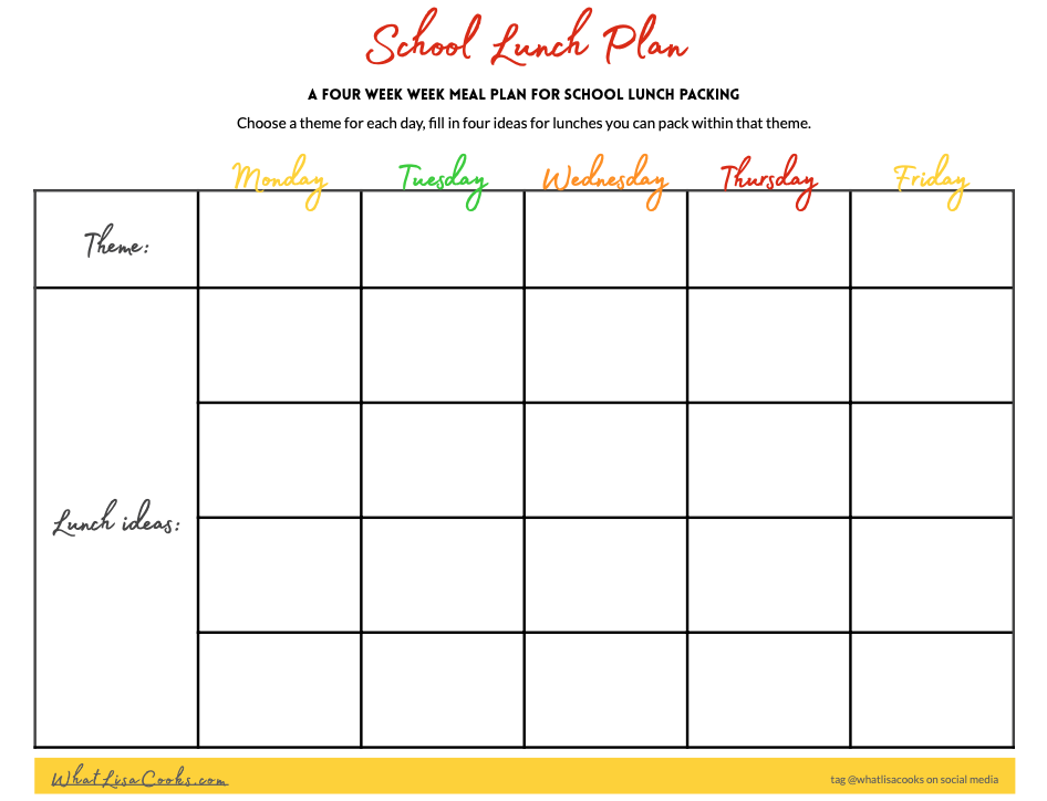 Monthly lunch plan template