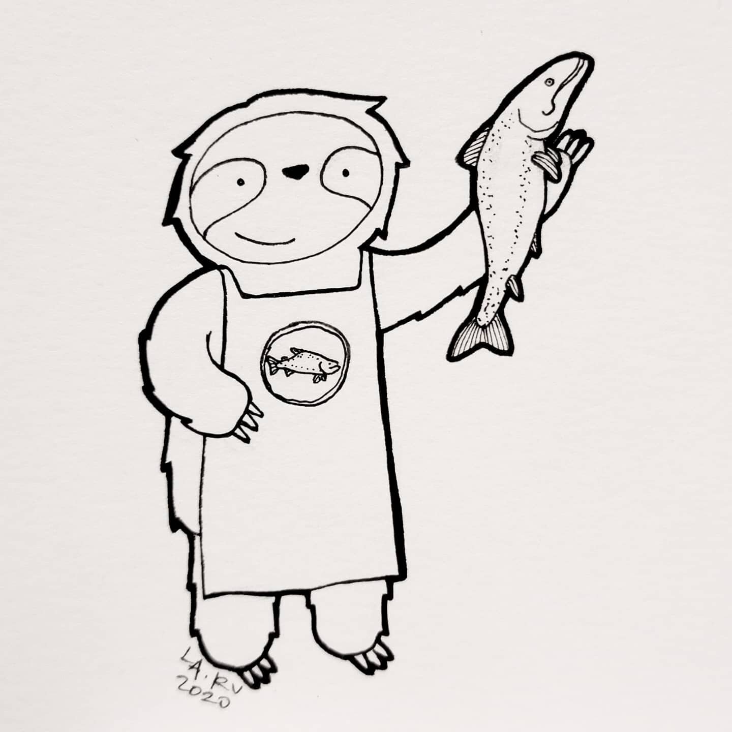 Slothy Fish Monger.

My youngest daughter woke me up at 6am this morning and for some reason this drawing popped into my head. 
.
.
.
.
#sloth #fish #salmon #slothsofinstagram #fishmonger #seattleart #seattleartist #robotvsloth #robotvssloth #handdra