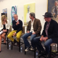 Vivian Gaston, Martin Tighe, James Powditch and Phillip Barnes discuss celebrities and painting. Image courtesy MPRG facebook page.