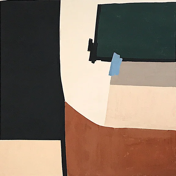 BETWEEN THE LINES 40” x 40” acrylic, latex on linen backed canvas, framed in natural birch floater frame