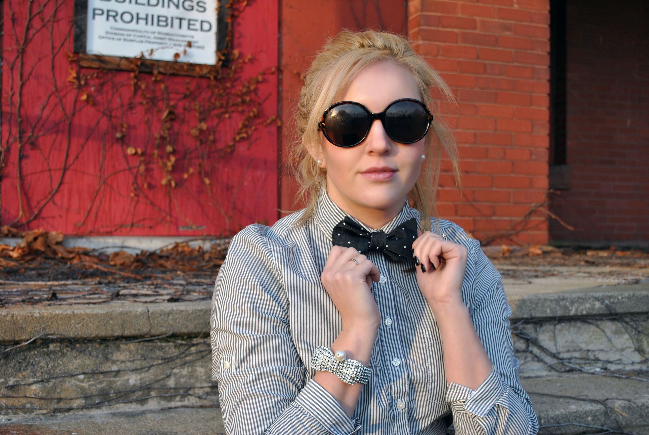 Polka-dot bow ties & stripes outfit - thoughtfulwish