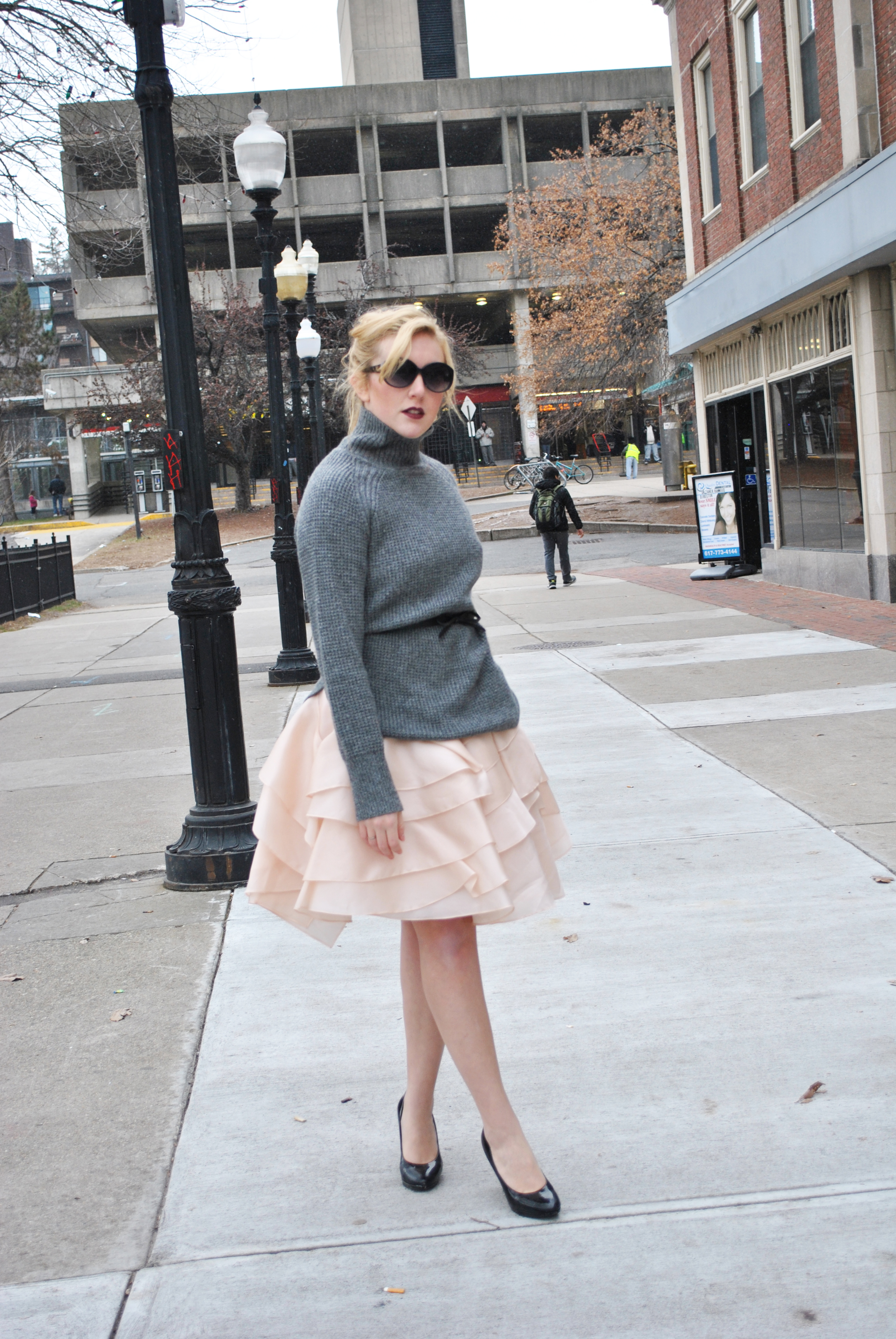 Blush Pink Milly Dress with chunky knit sweater overlay - thoughtfulwish