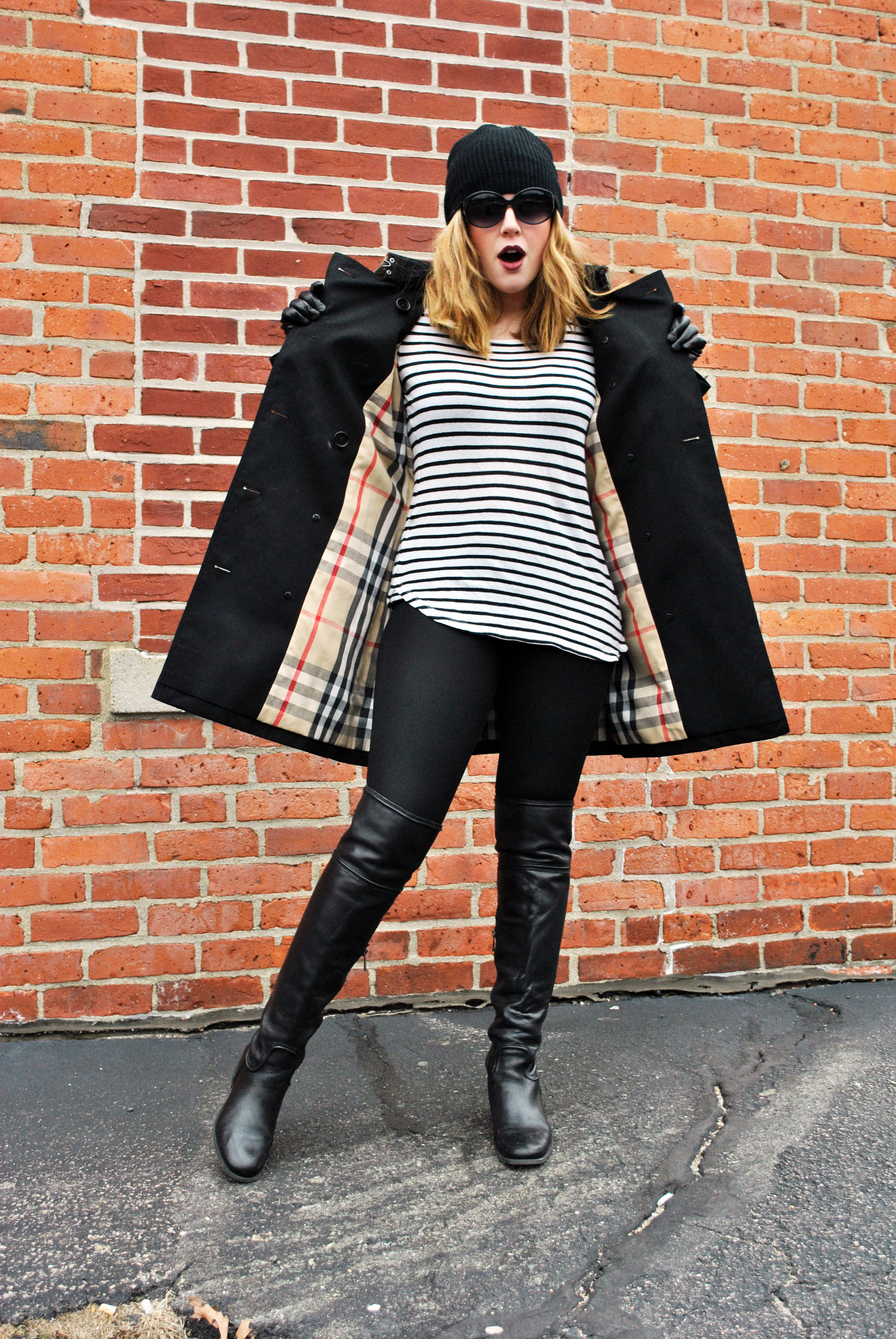 Black trench with stripes and leather | thoughtfulwish