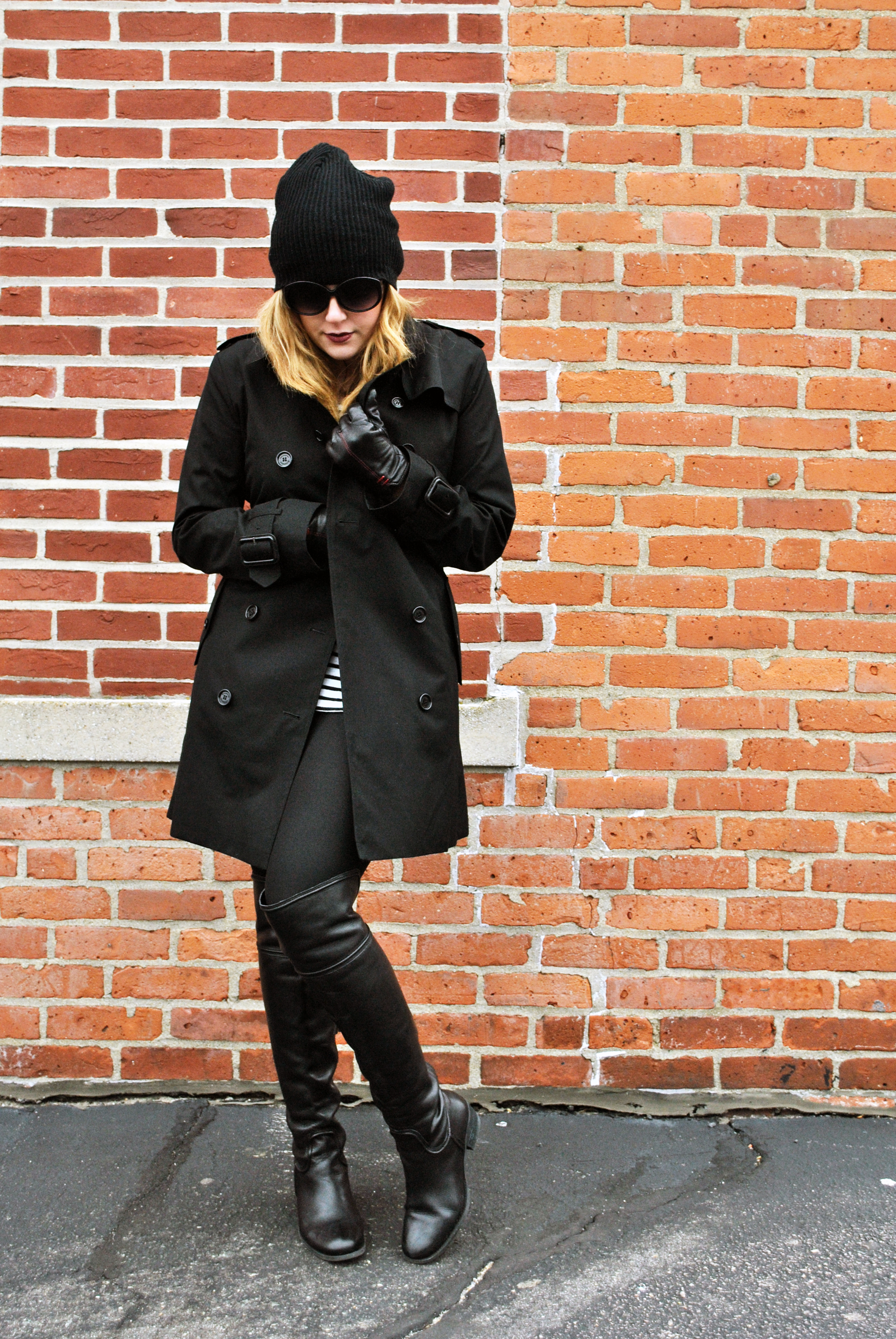 Black trench with stripes and leather | thoughtfulwish