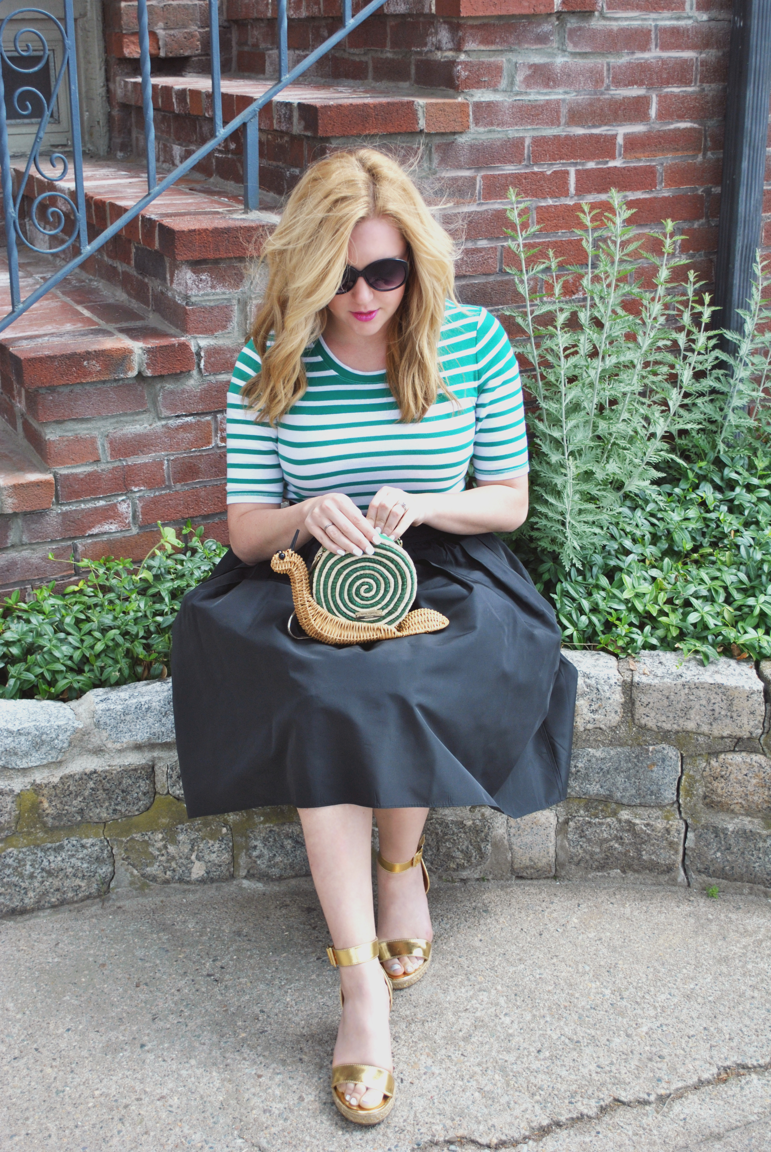 Garden party // preppy outfit // snail purse // kate spade // green stripes // puffy skirt // thoughtfulwish // 