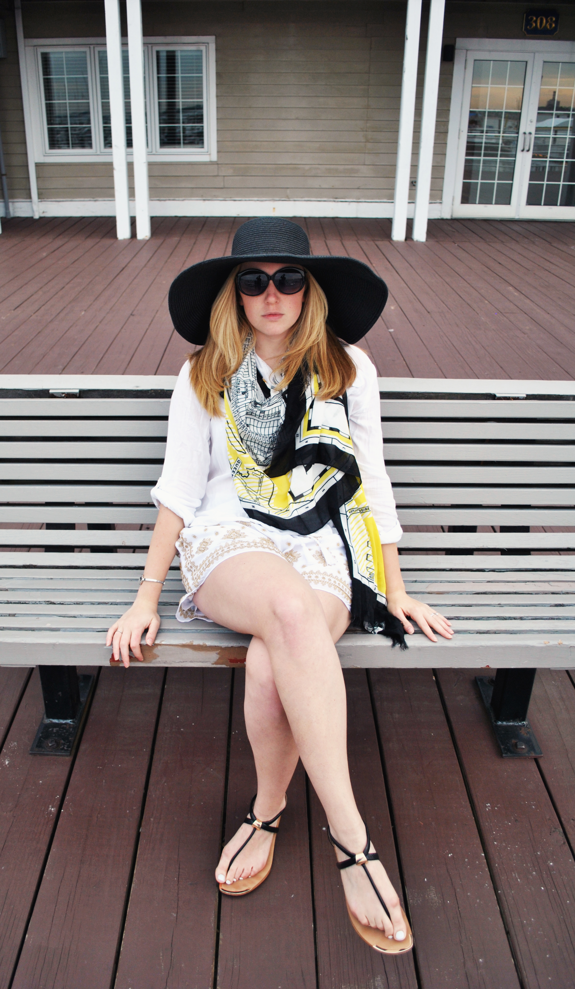 sailing outfit // summer outfit // white shorts outfit // j.crew // bloomingdale's // kate spade // big hat // thoughtfulwish 