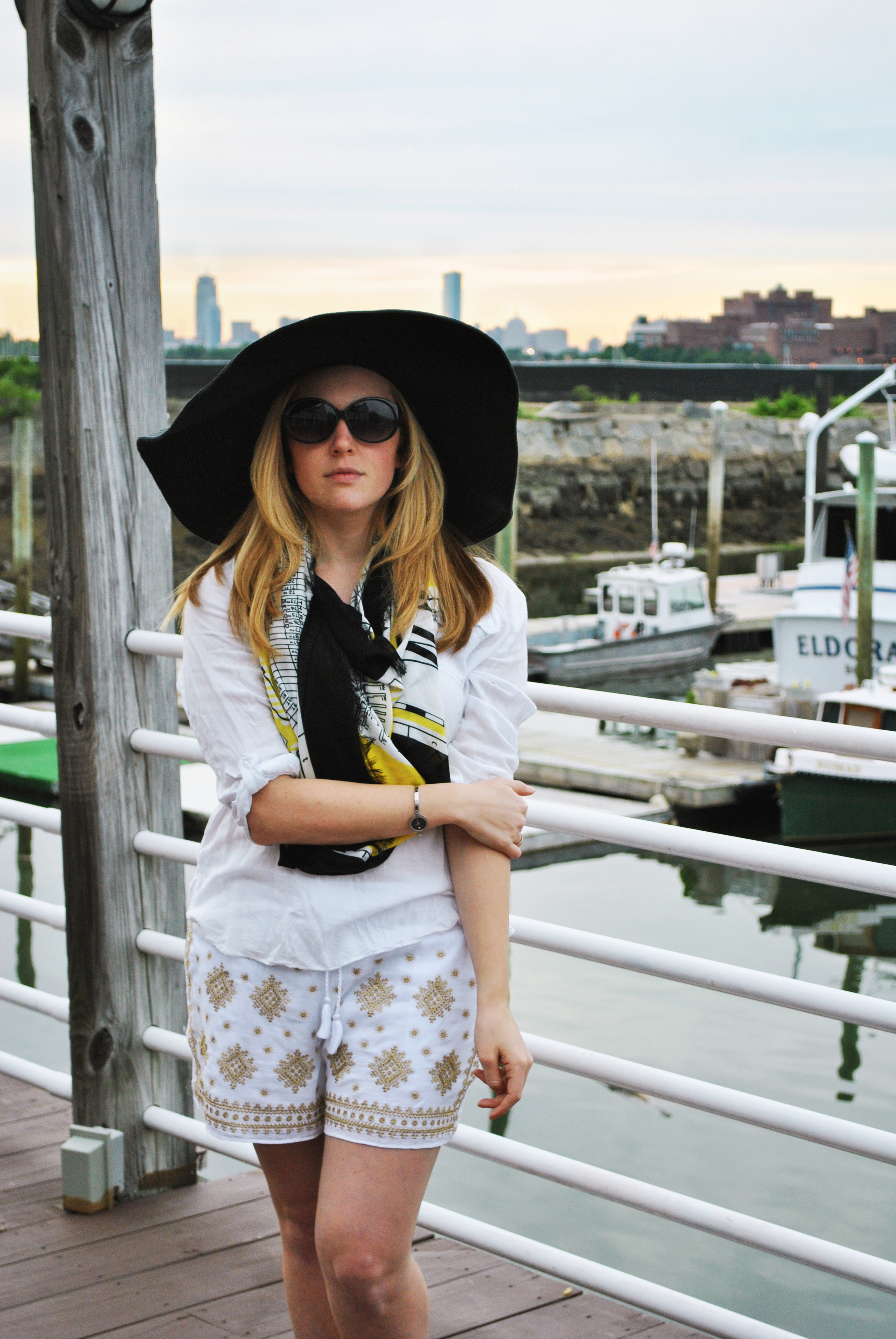 sailing outfit // summer outfit // white shorts outfit // j.crew // bloomingdale's // kate spade // big hat // thoughtfulwish 