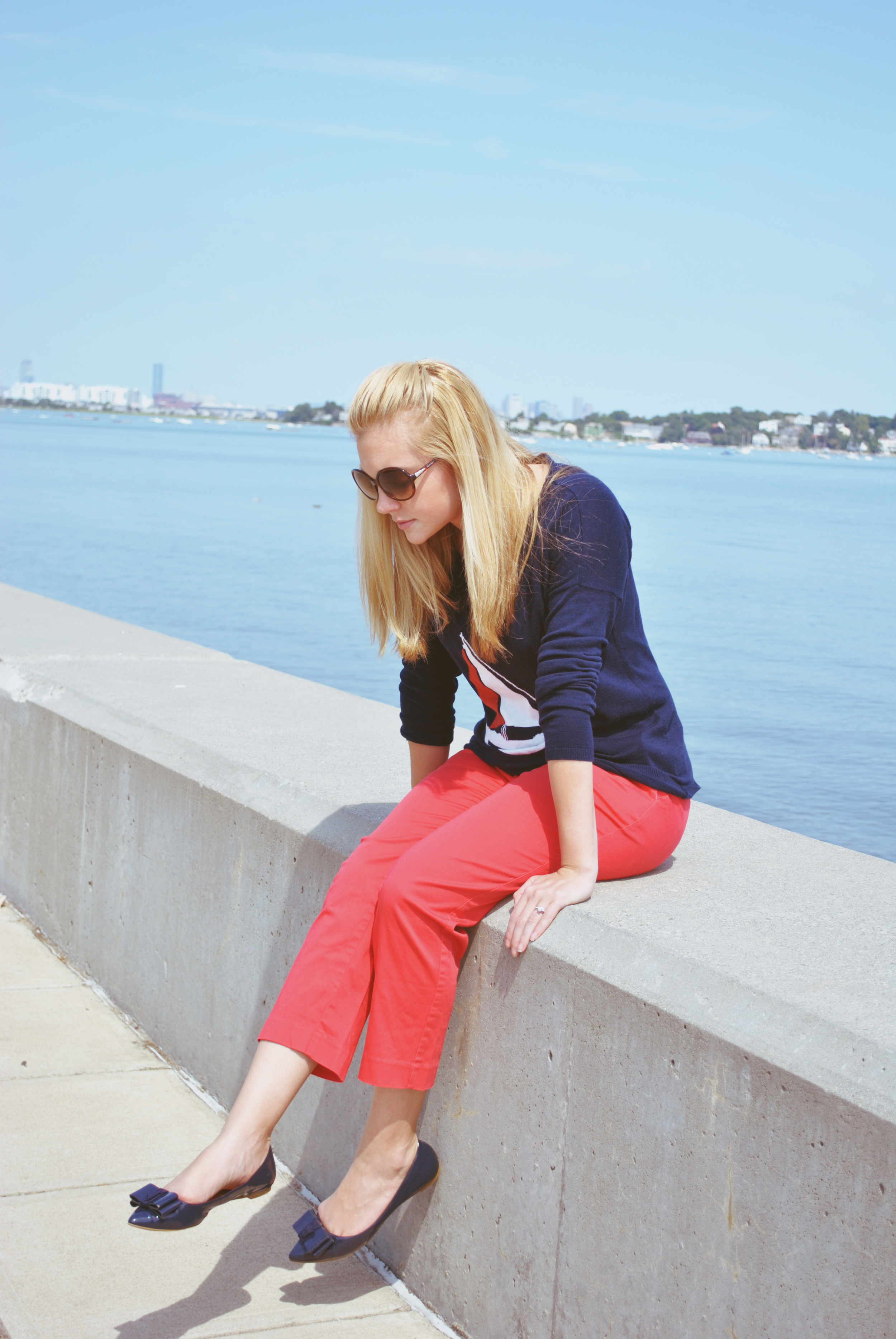 New England Style // Pre Fall outfit // coral // navy // sailboat sweater // Boston Style // jcrew | thoughtfulwish