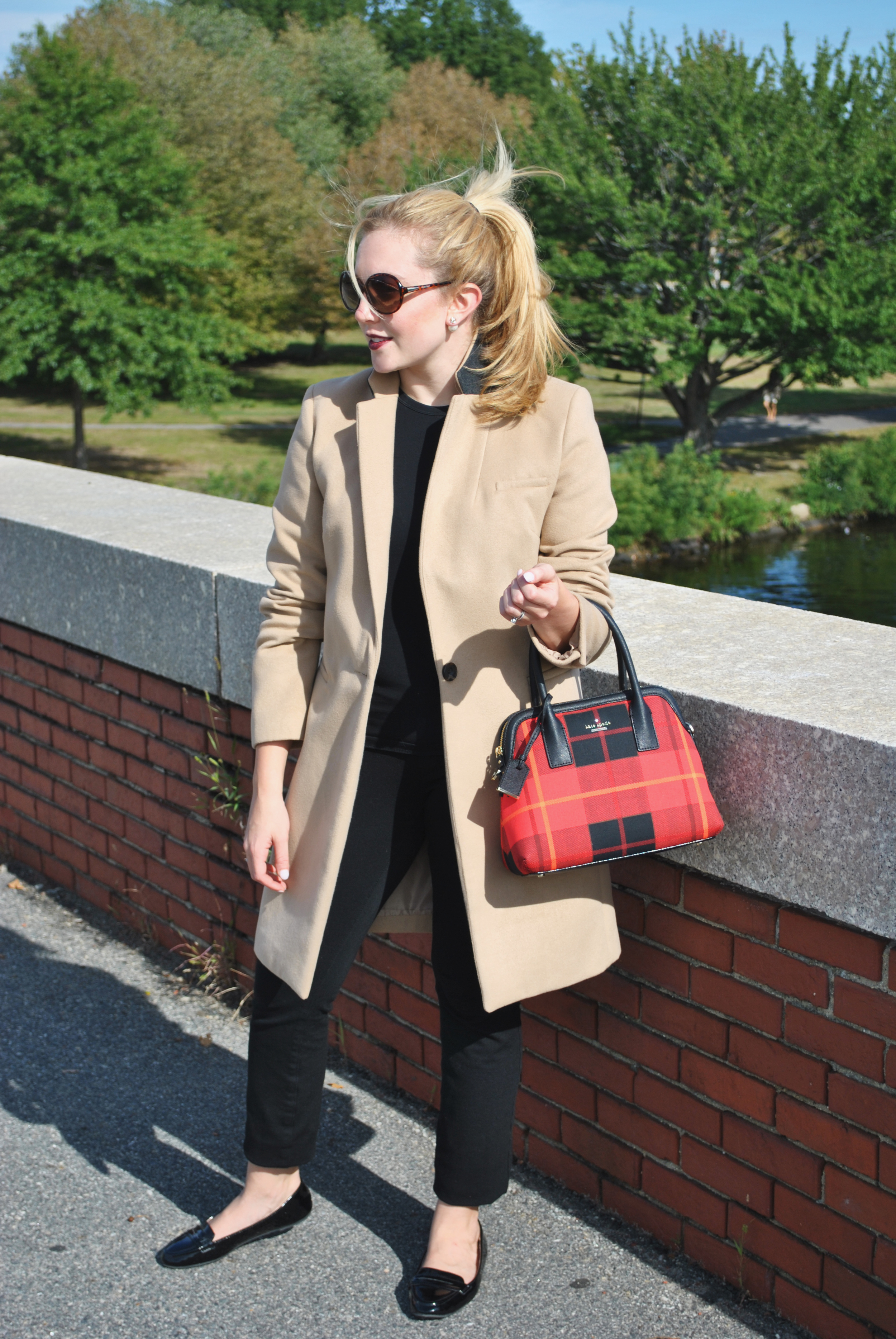 thoughtfulwish | camel // red // camel coat // red bag // kate spade // primark // primark USA // boston // boston fashion // preppy outfit // fall outfit