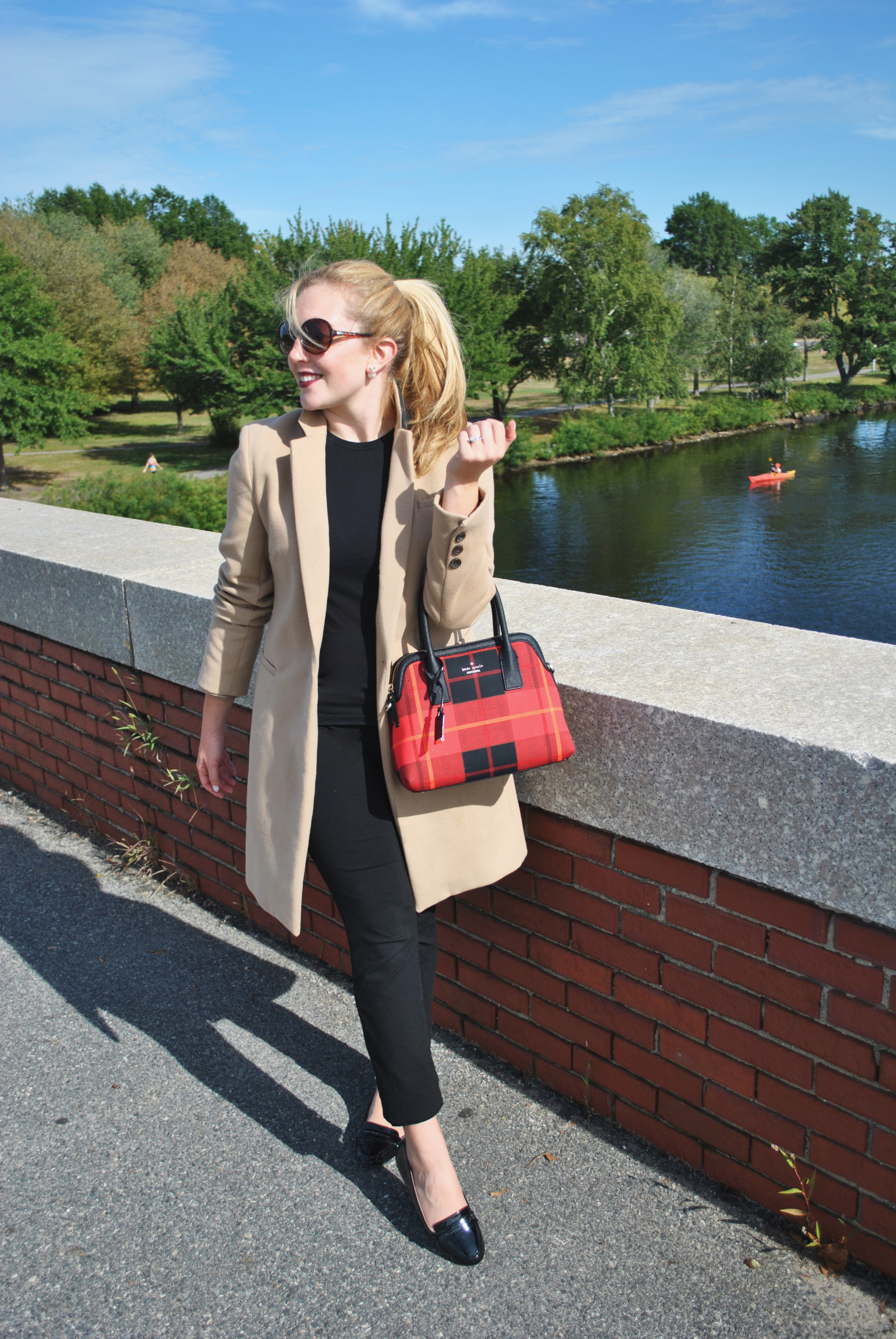 thoughtfulwish | camel // red // camel coat // red bag // kate spade // primark // primark USA // boston // boston fashion // preppy outfit // fall outfit