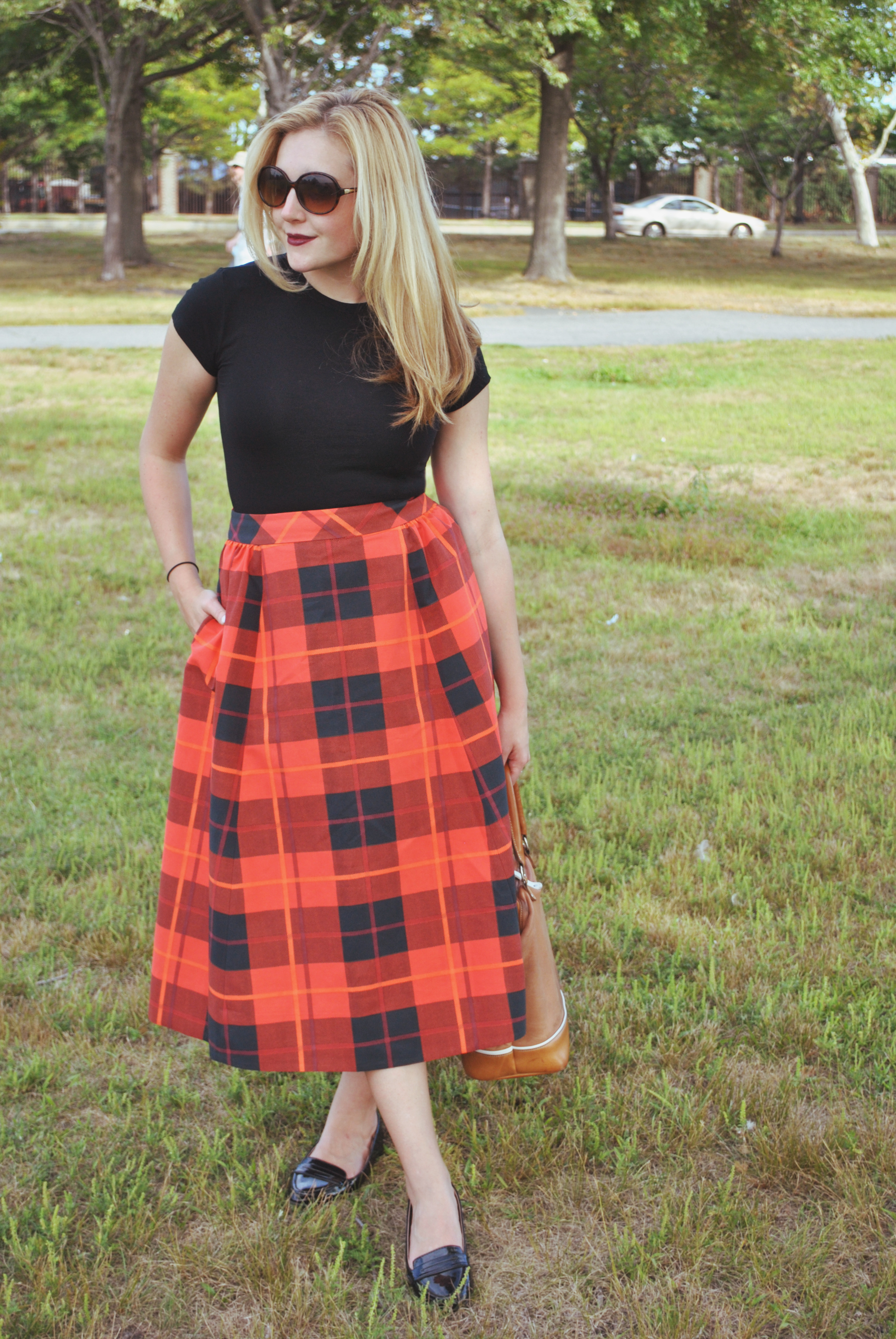 thoughtfulwish | preppy // fall outfit // fall fashion // red plaid // plaid skirt // kate spade 