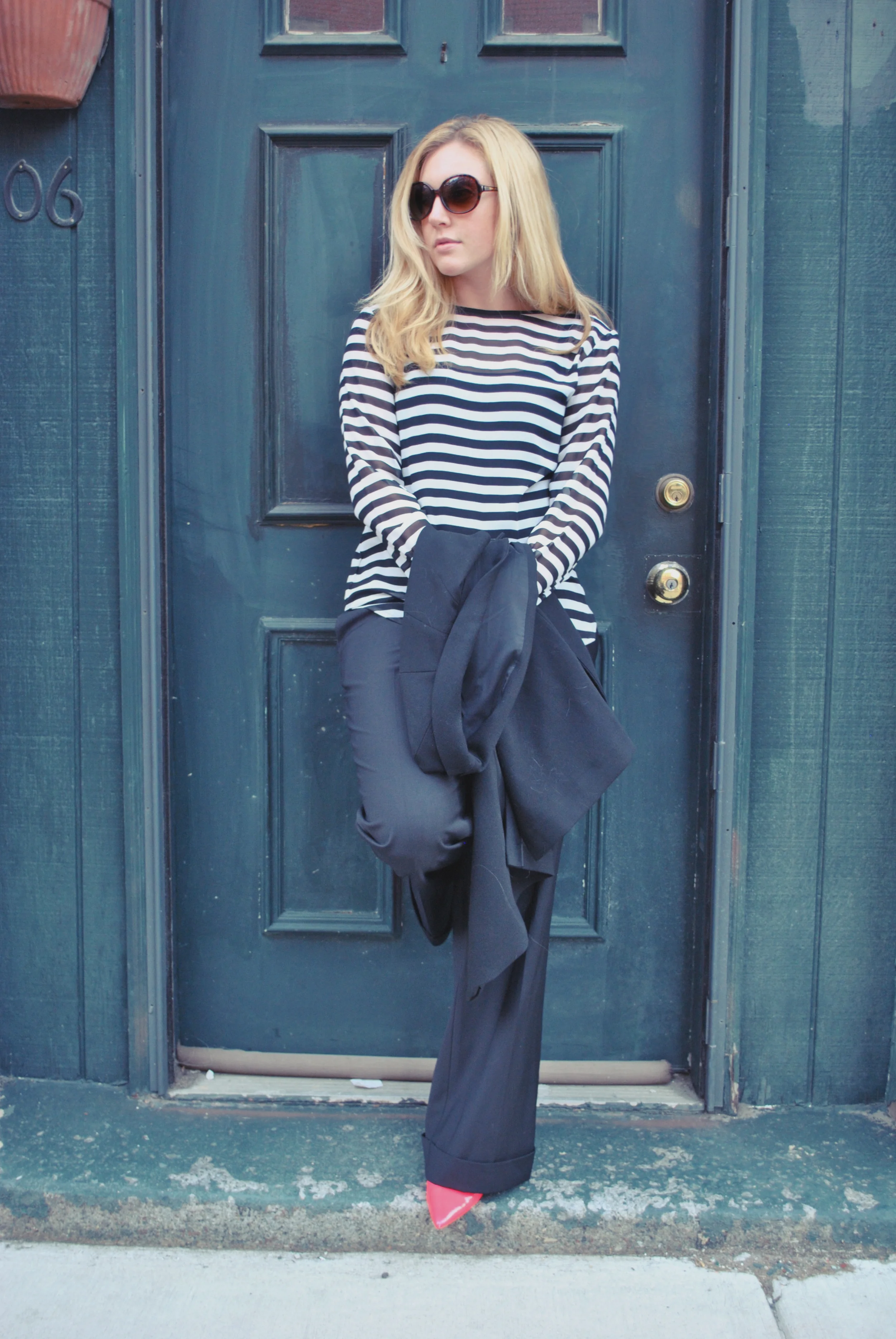 thoughtfulwish | annie hall // fall outfit // black and white fashion // work outfit // stripes // vest // kate spade // banana republic