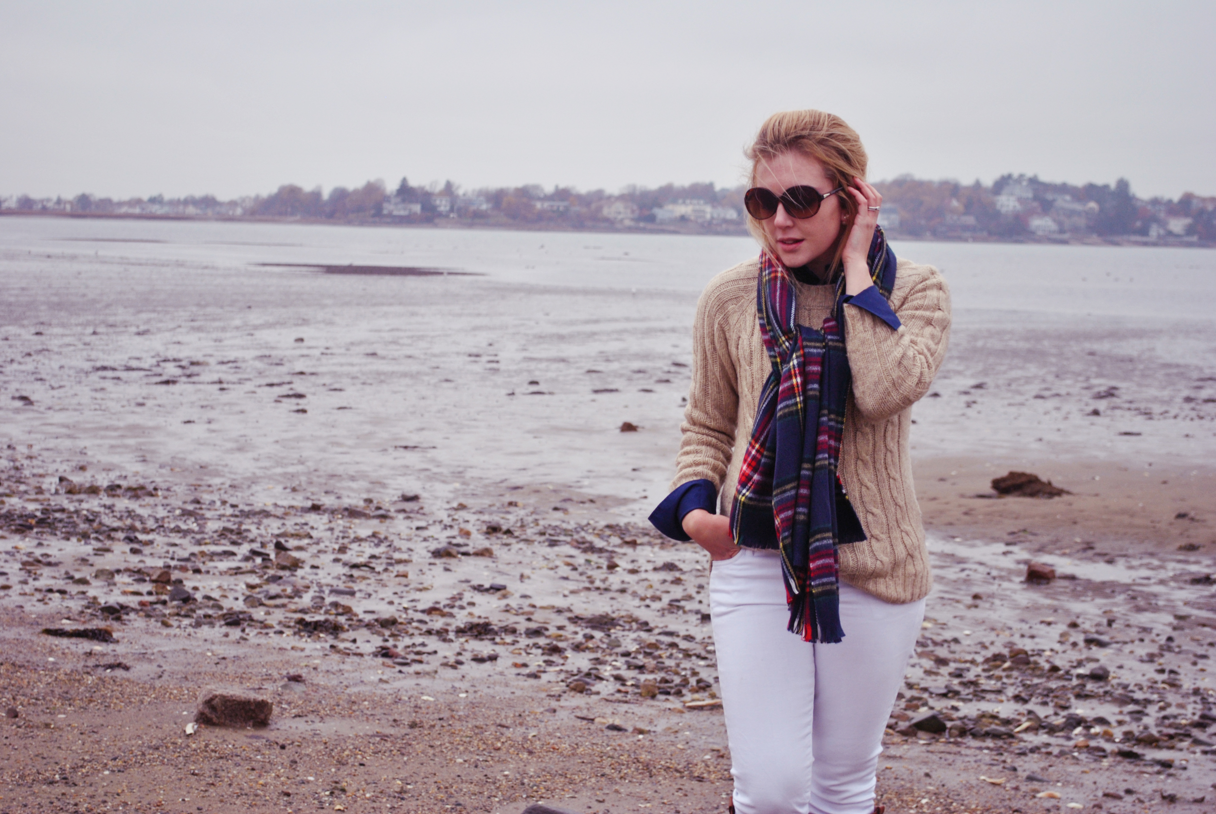 thoughtfulwish | boston fashion blogger // blanket scarf // camel sweater // white jeans // winter outfit 