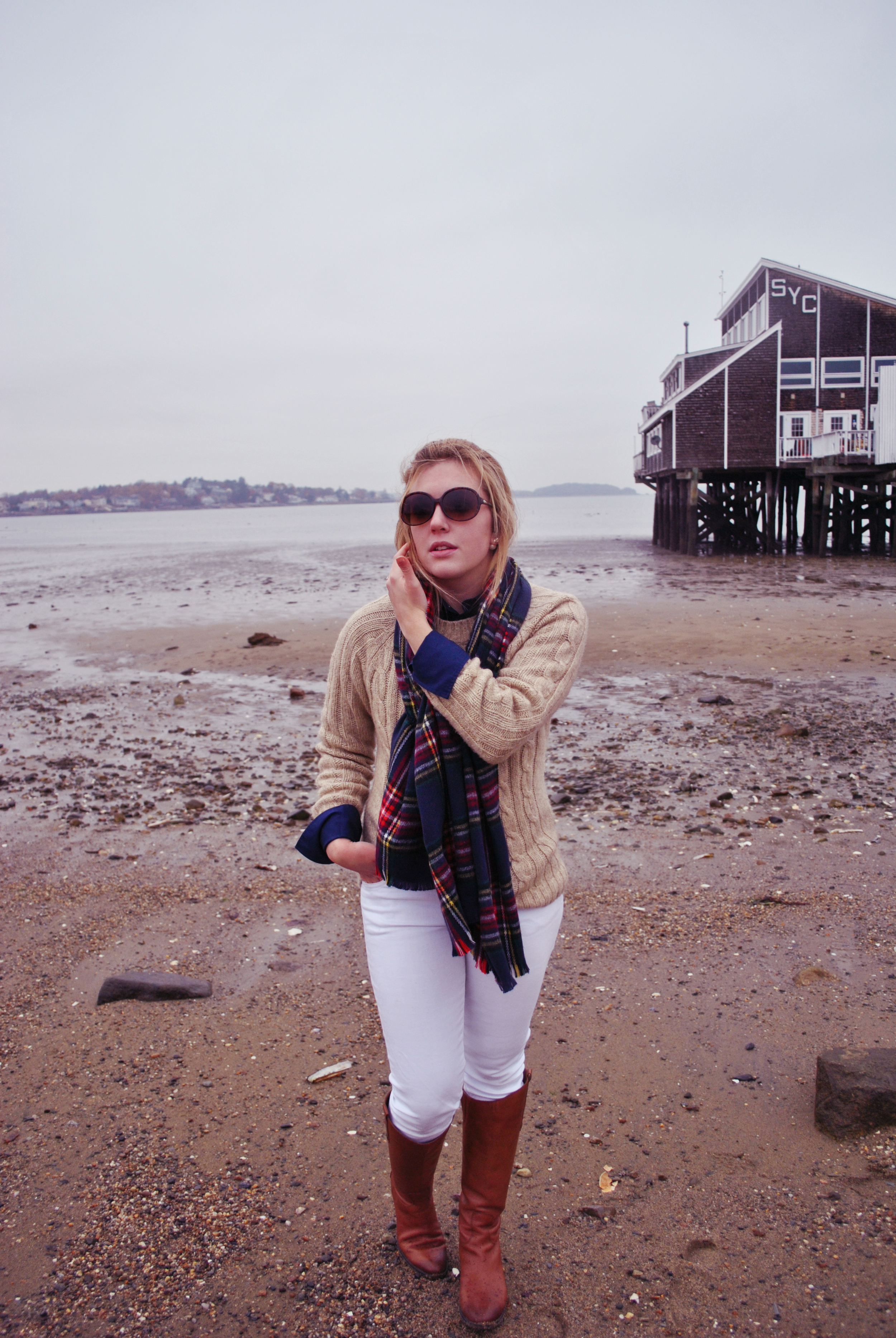 thoughtfulwish | boston fashion blogger // blanket scarf // camel sweater // white jeans // winter outfit 