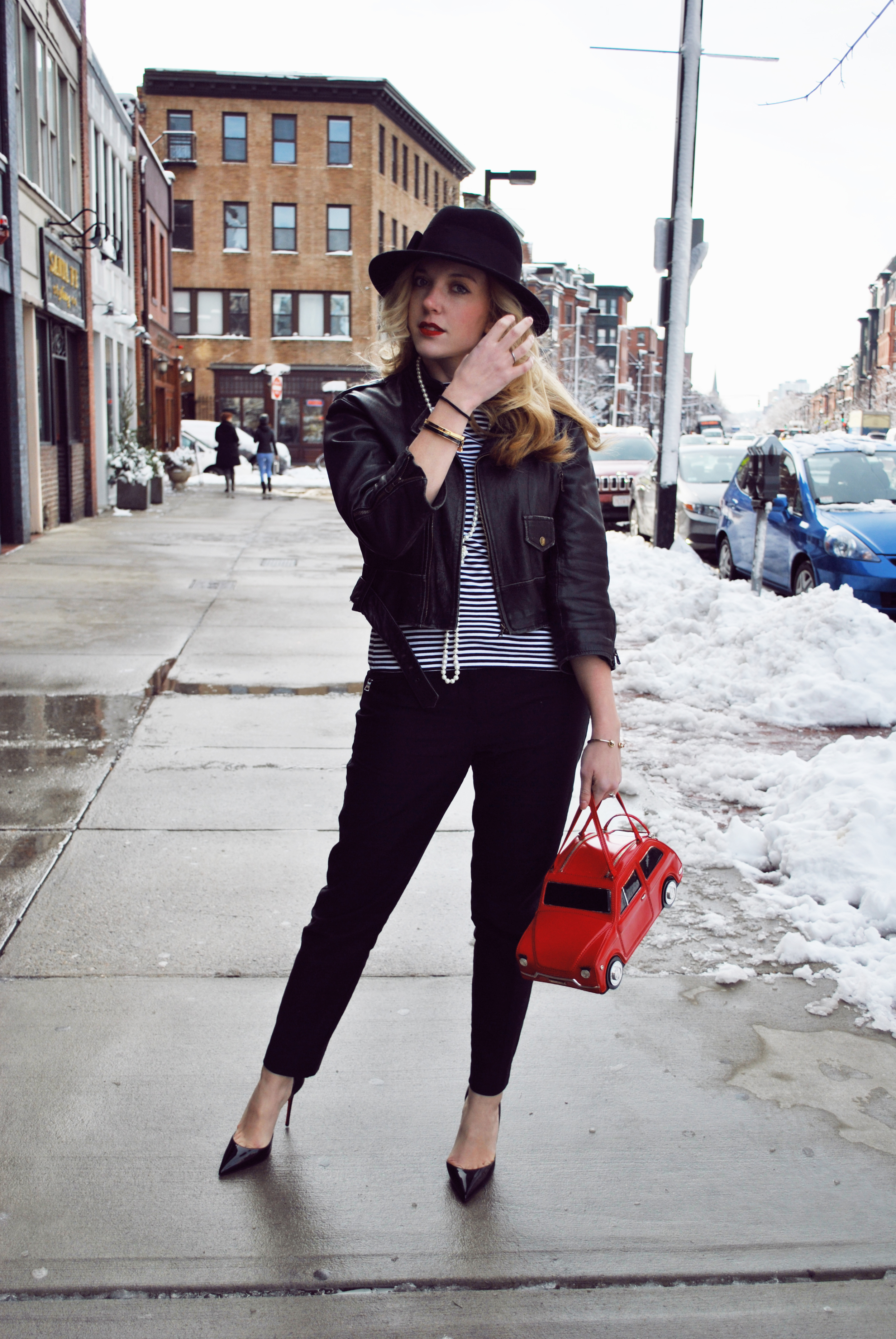 thoughtfulwish | fashion blogger // boston blogger // christian louboutin // red soles // parisian style // black and white fashion // kate spade // red car purse