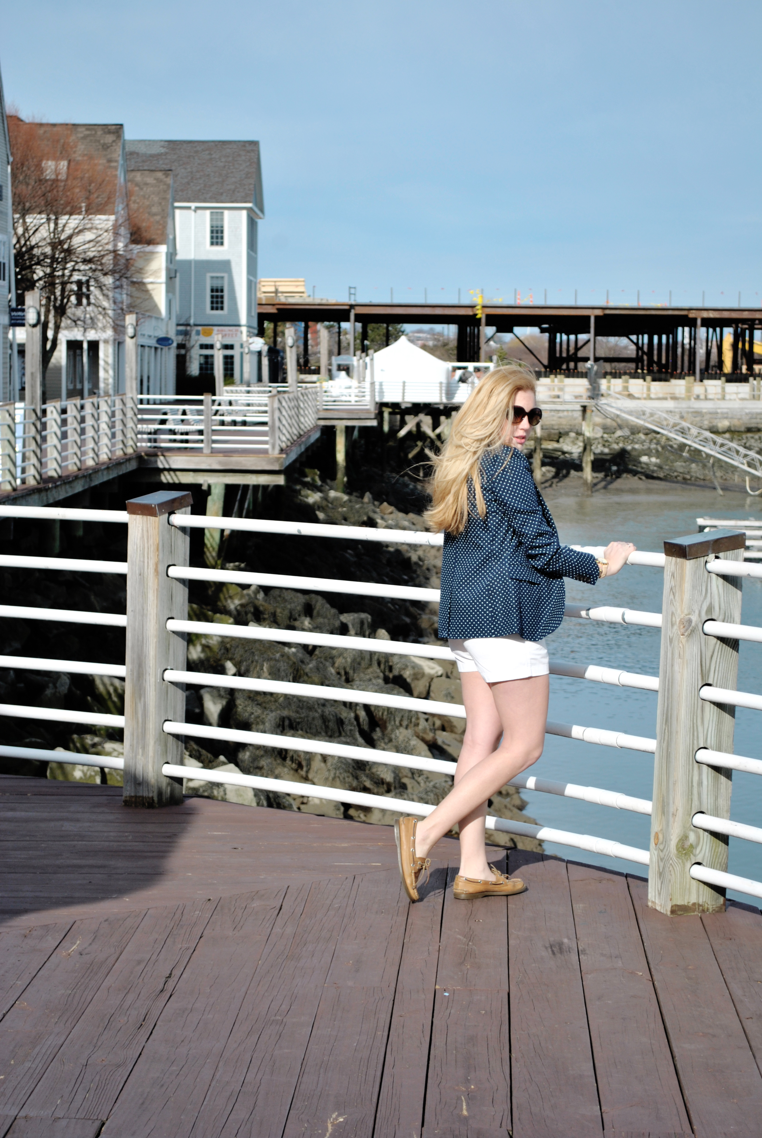 thoughtfulwish | j.crew // nautical outfit // stripes // polkadots // j.crew regent // blazer // polkadot blazer // white shorts // boston // boston blogger // meredith wish