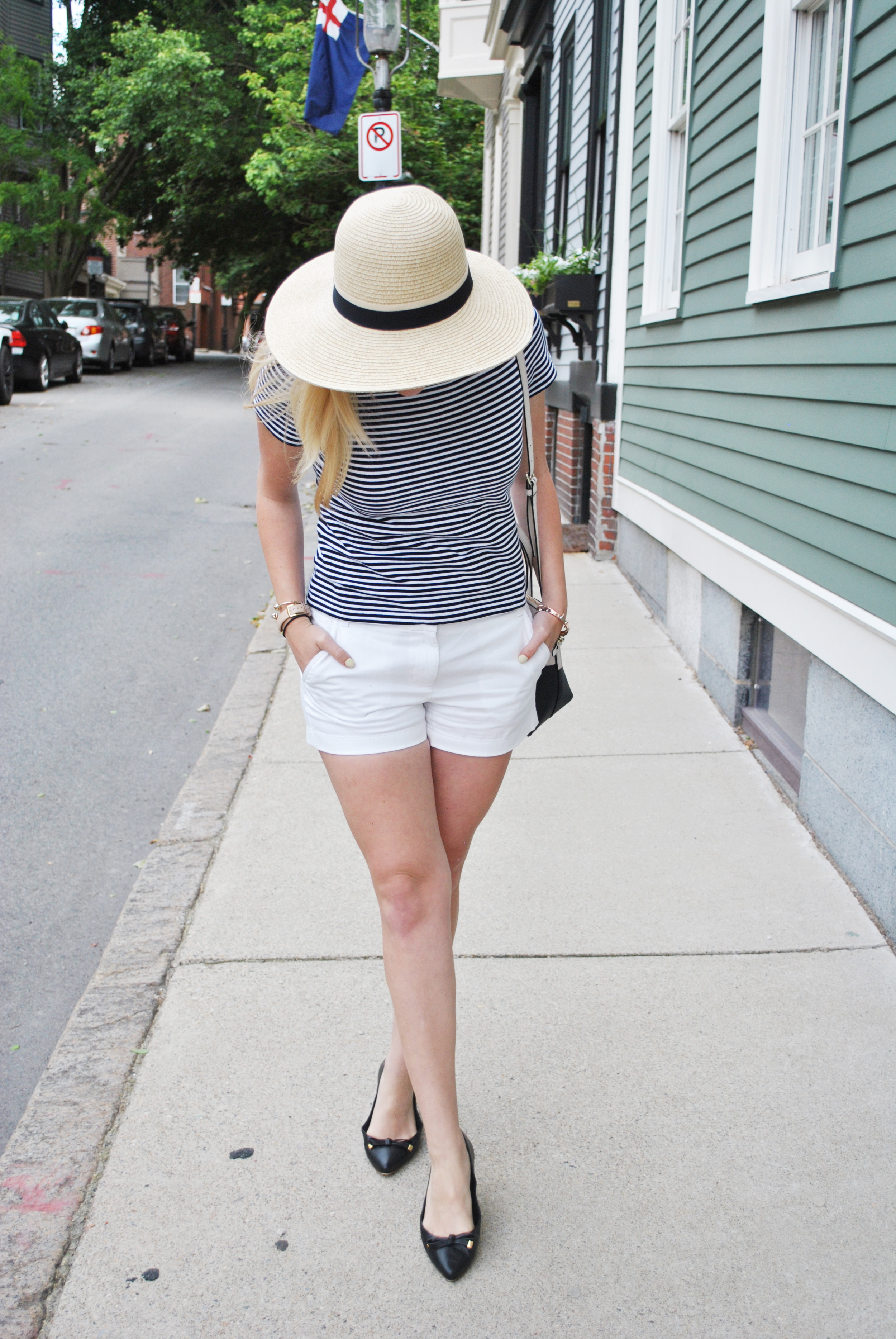 thoughtfulwish | kate spade // summer outfit // stripe tee // hat // black and white // shorts // boston fashion blogger