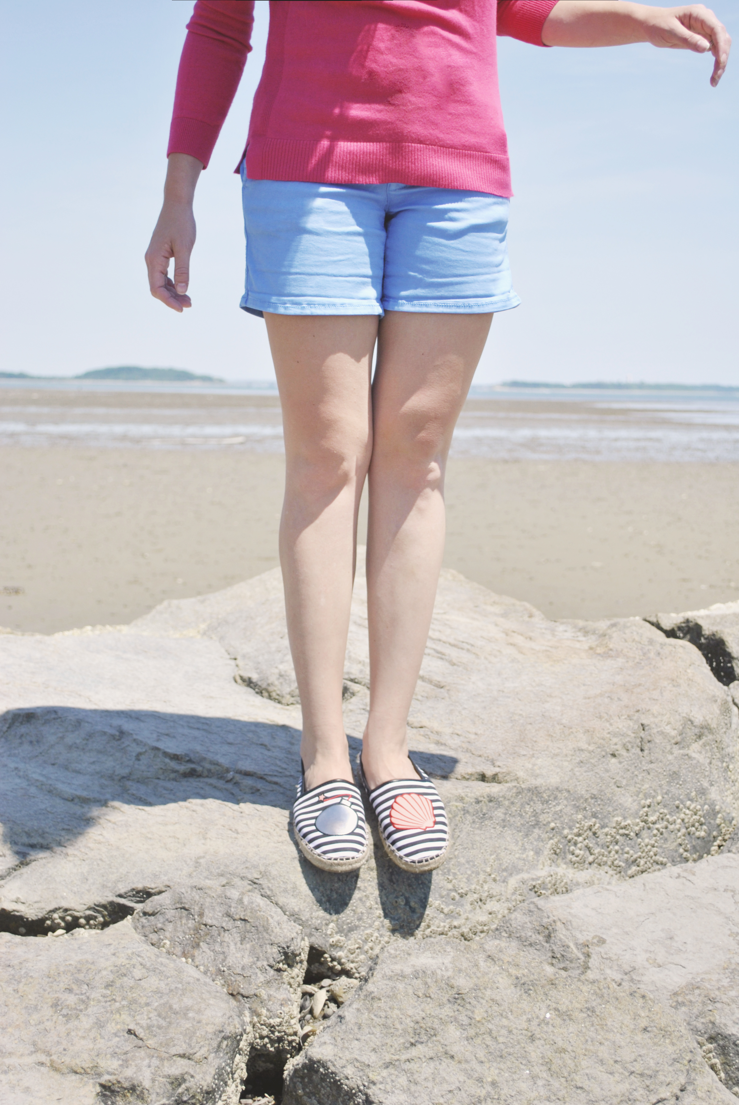 thoughtfulwish | talbots // novelty // crab sweater // pink // shorts // new england fashion // preppy outfit // beach life // ocean life // salty hair // bombshell // sam edelman // circus shoes