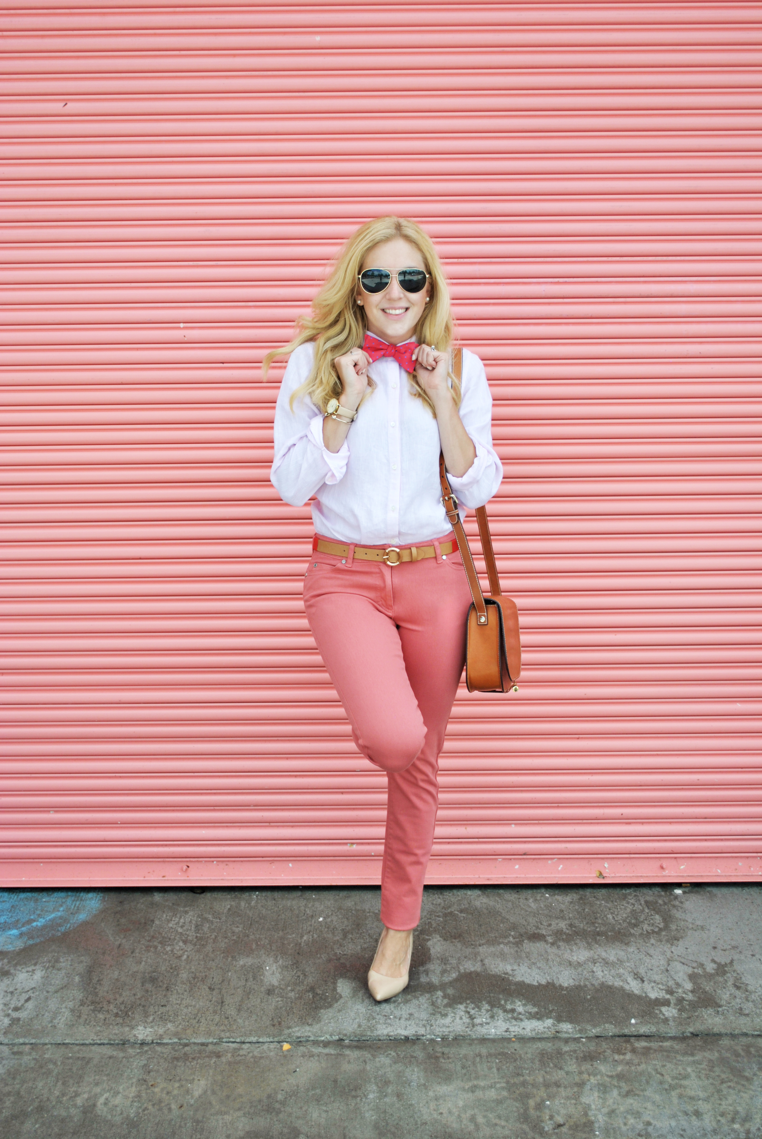 thoughtfulwish | preppy // school outfit // pink outfit // peach outfit // bowtie // j. mclaughlin // blonde fashion // fashion blogger // boston prep // boston fashion // new england fashion