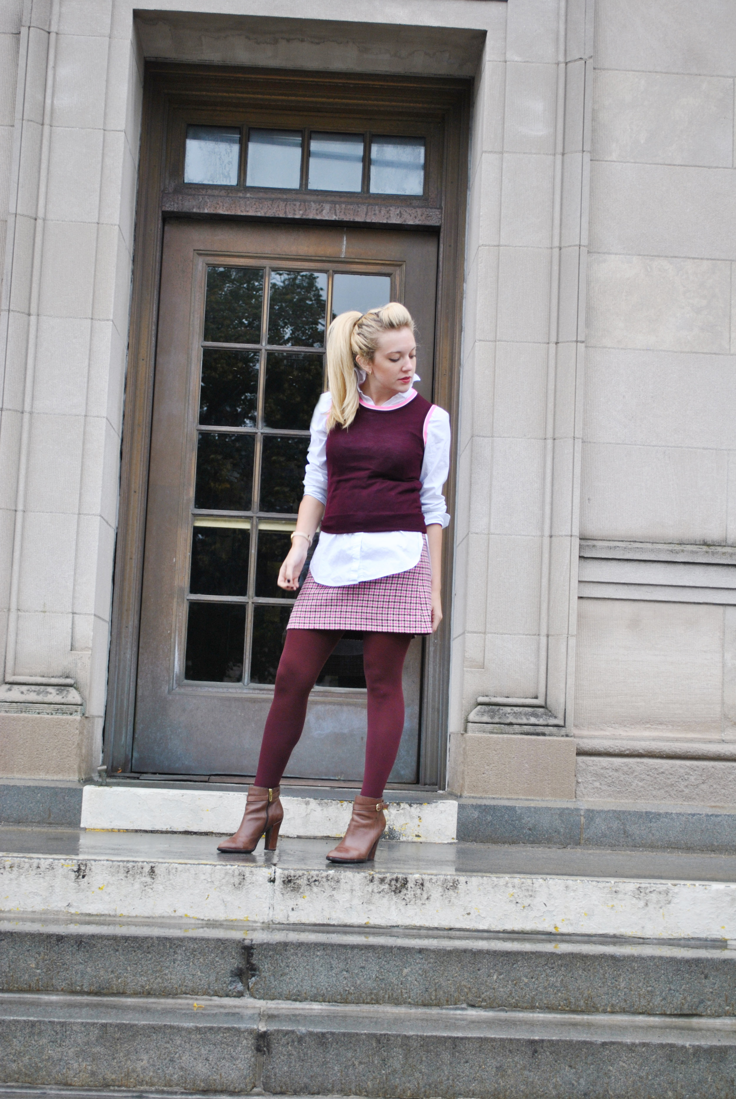 thoughtfulwish | preppy // layers // j.crew // boston // new england fashion // fall outfit // cher // clueless // maroon // plaid // meredith wish