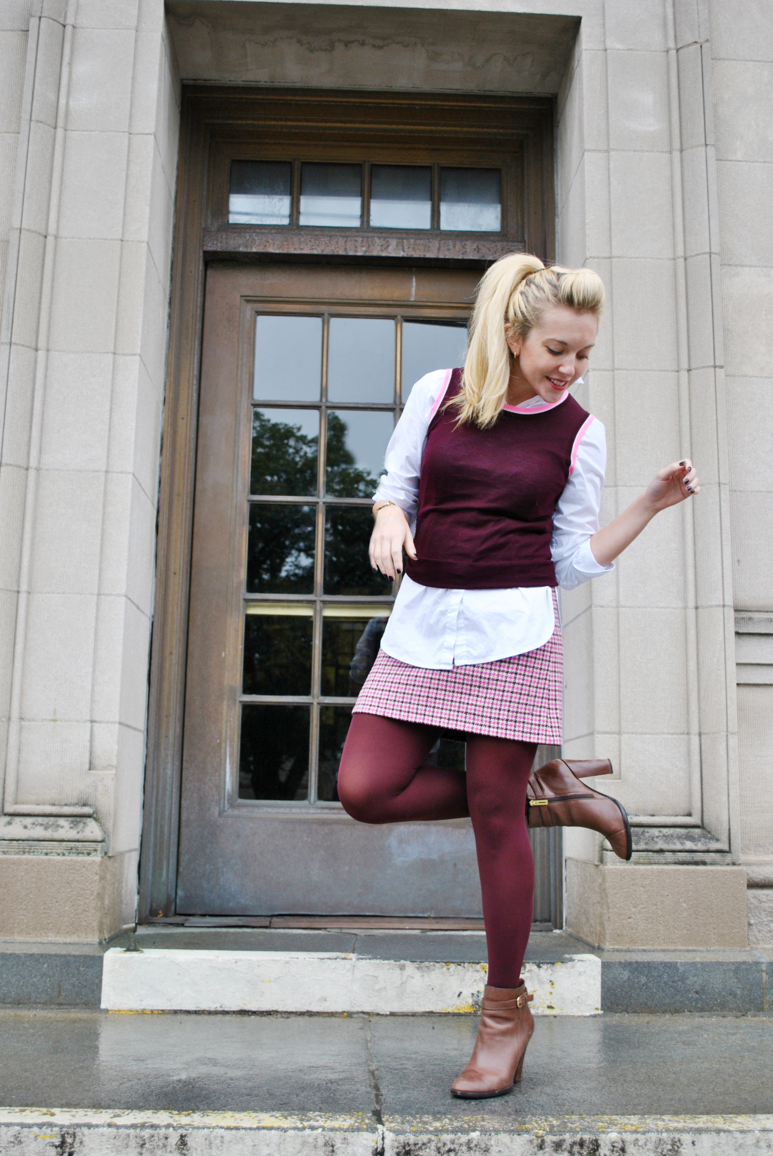 thoughtfulwish | preppy // layers // j.crew // boston // new england fashion // fall outfit // cher // clueless // maroon // plaid // meredith wish