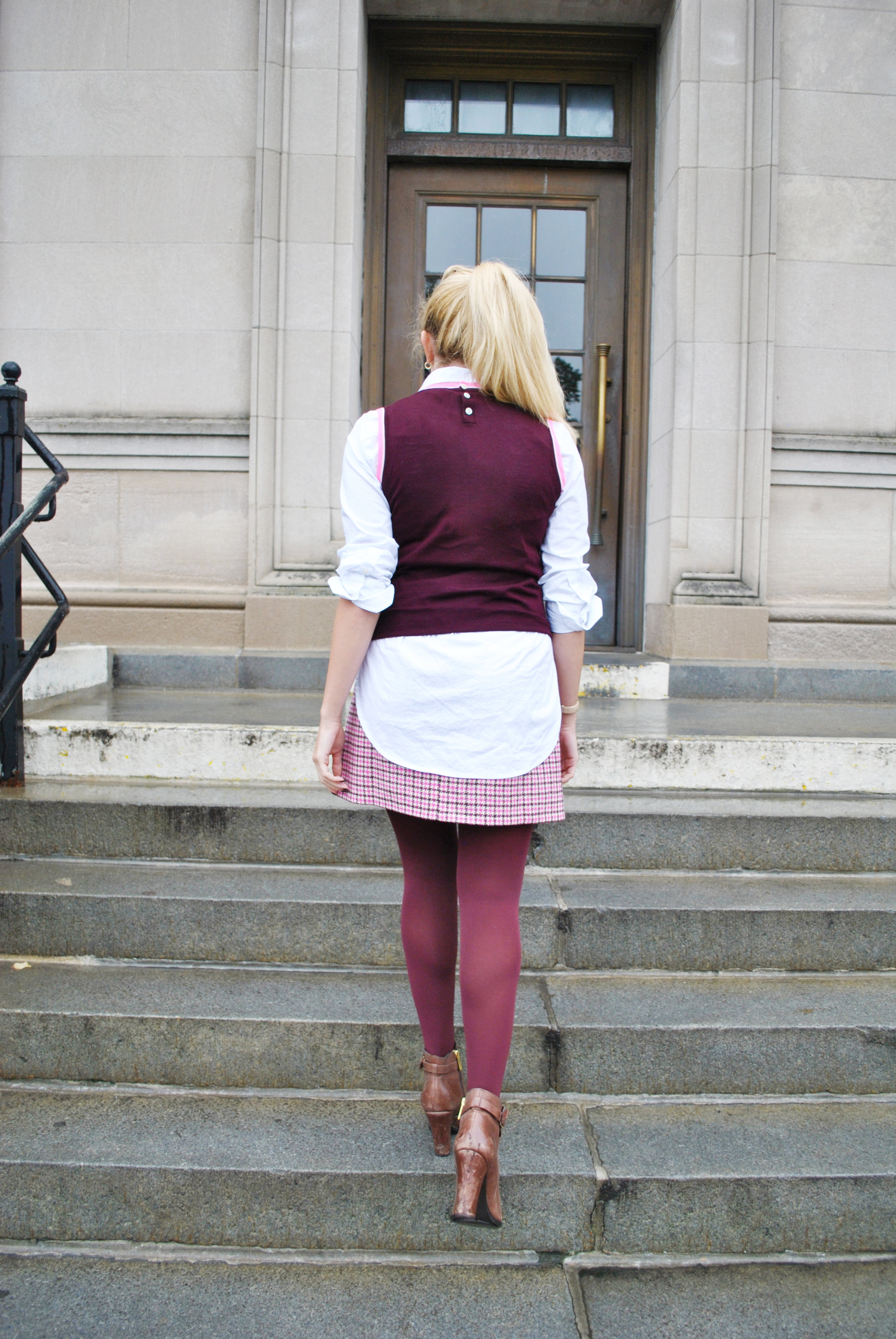 thoughtfulwish | preppy // layers // j.crew // boston // new england fashion // fall outfit // cher // clueless // maroon // plaid // meredith wish