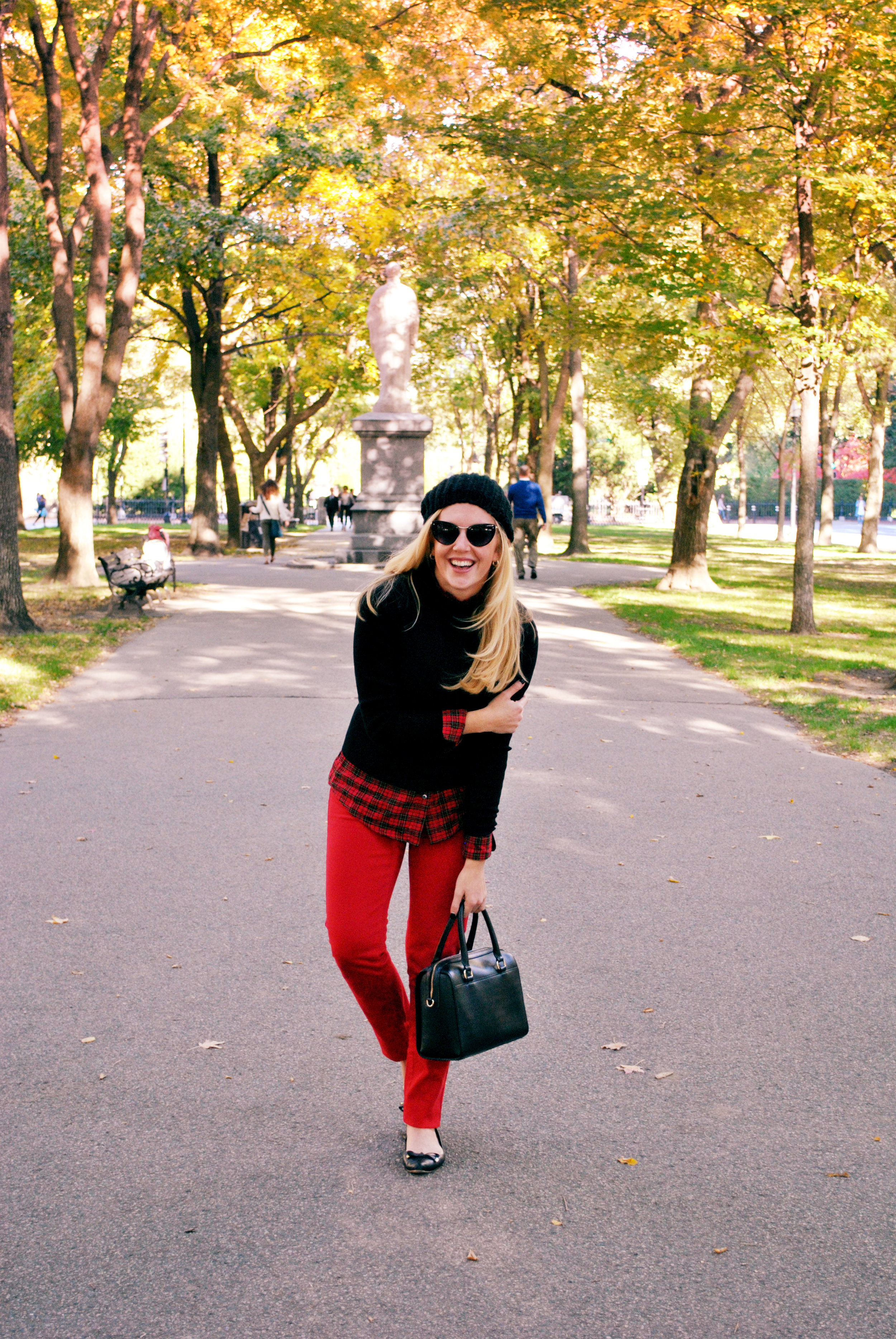 thoughtfulwish | j.mclaughlin // fall oufit // red pants // preppy // boston // boston public garden // comm ave // plaid // sweater weather // meredith wish