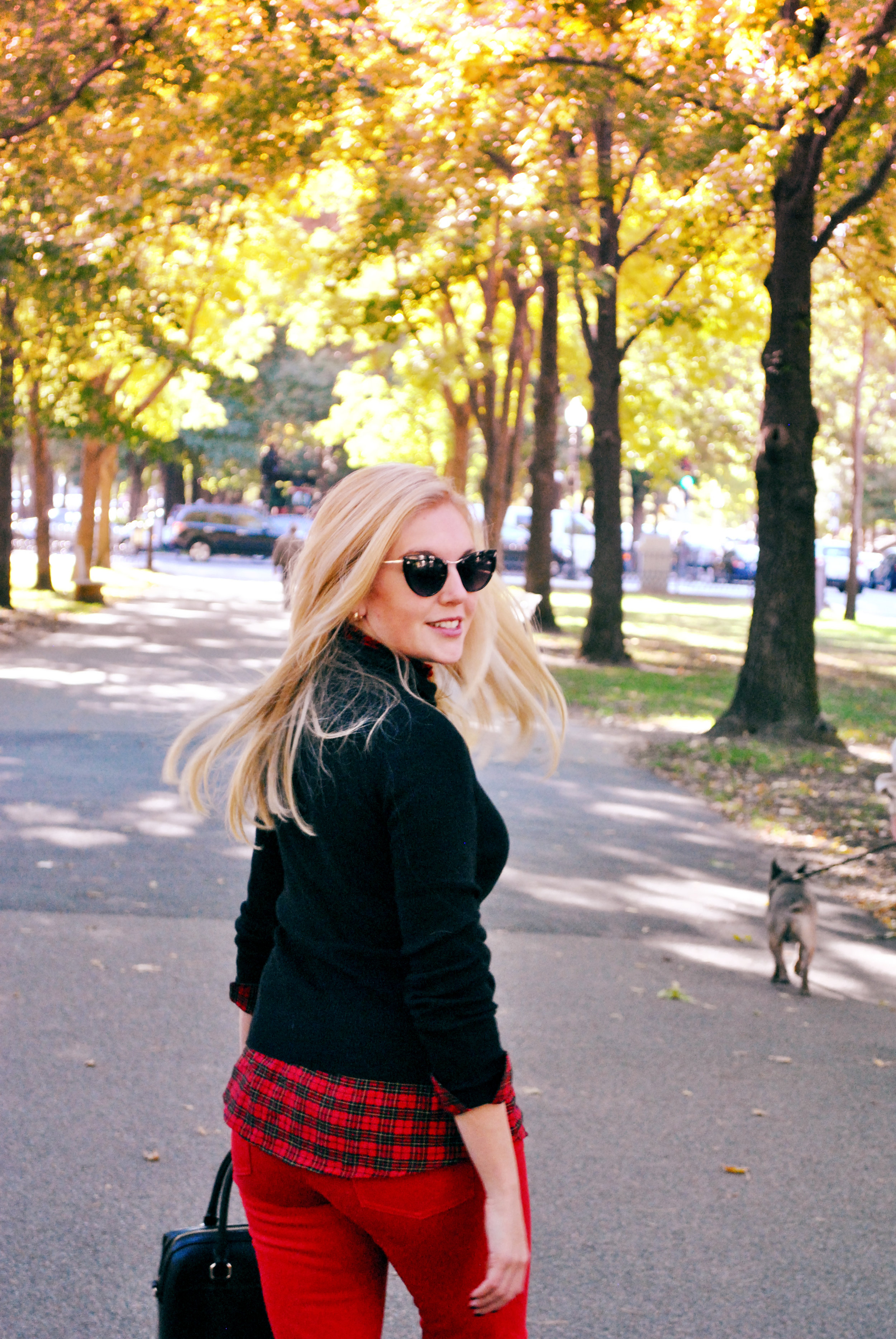 thoughtfulwish | j.mclaughlin // fall oufit // red pants // preppy // boston // boston public garden // comm ave // plaid // sweater weather // meredith wish