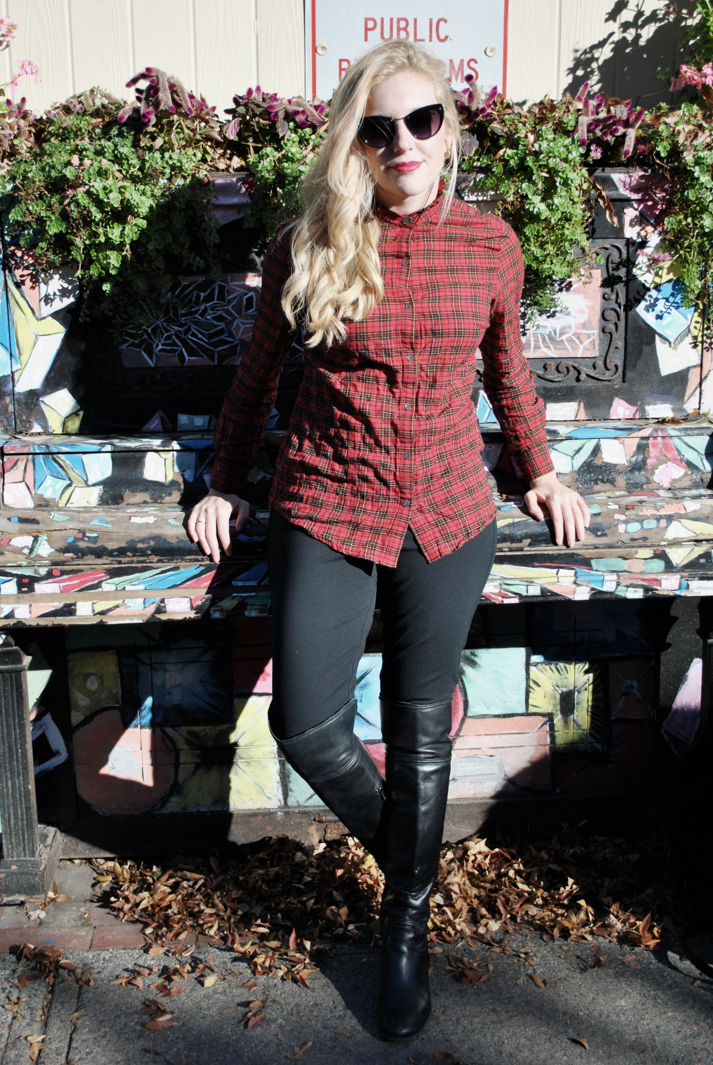 thoughtfulwish | j.mclaughlin // red plaid // salem // fall outfit // plaid outfit // fur vest // boots // preppy // meredith wish