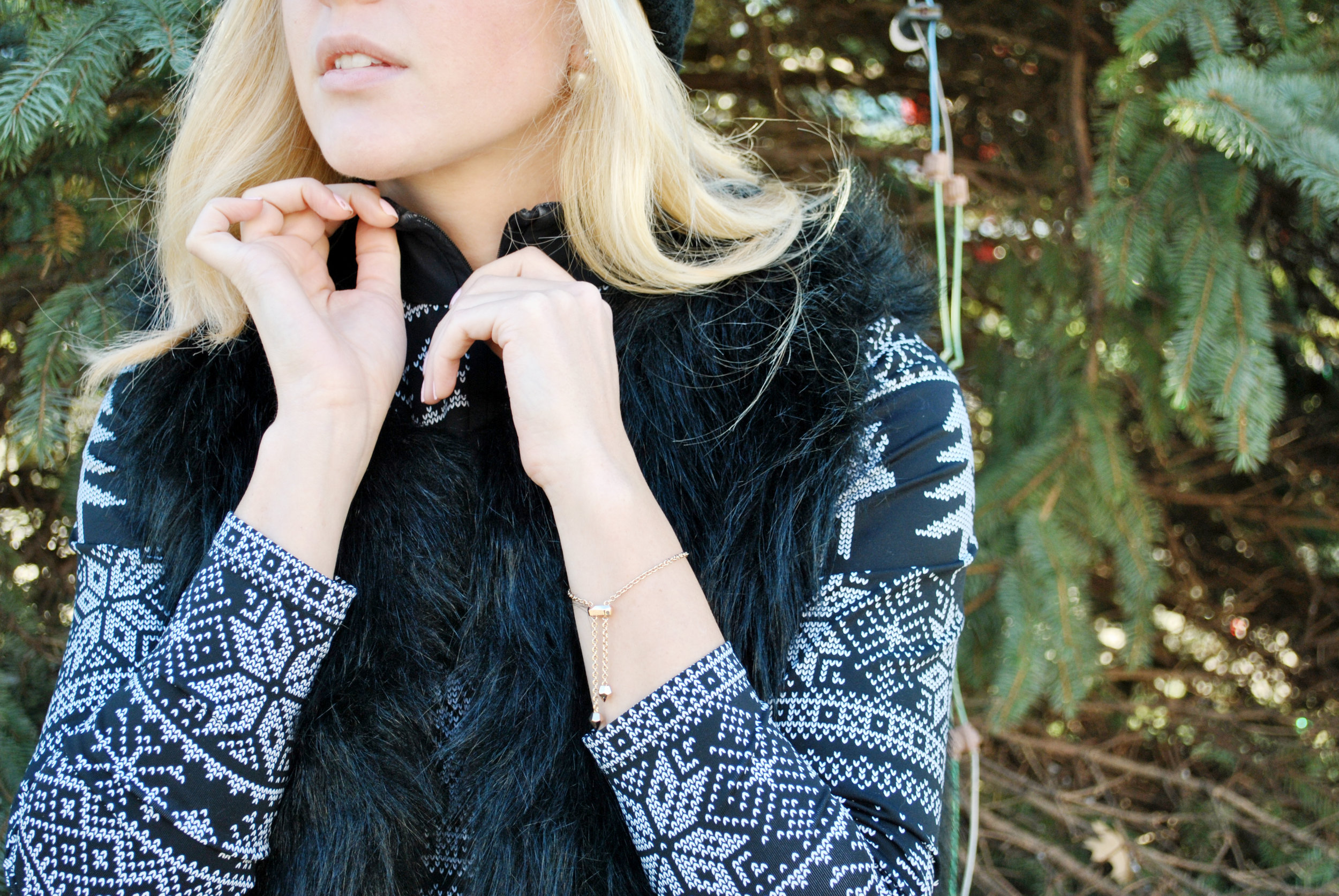 thoughtfulwish | fair isle, j.mclaughlin, faux fur, fur vest, winter fashion, boston fashion, new england fashion