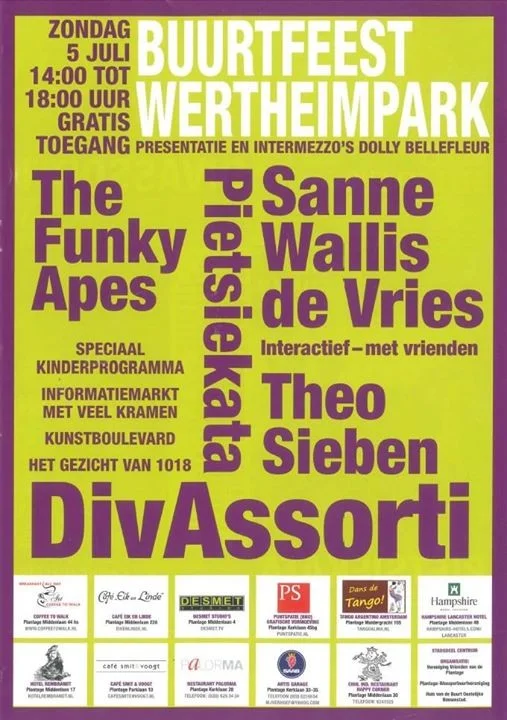 Zondag 5 juli 14:00-18:00 u Buurtfeest Wertheimpark