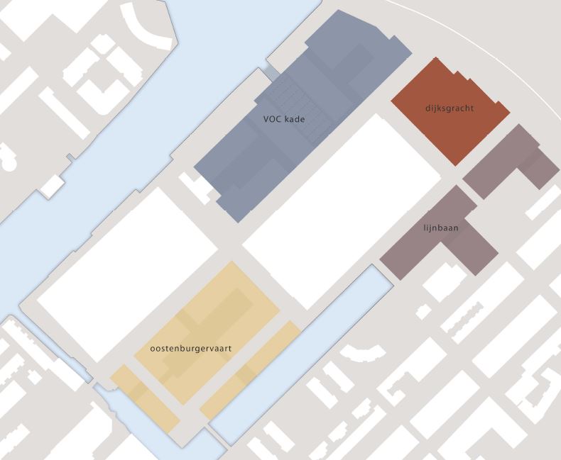 Uitwerking in vier deelgebieden: VOC-kade, Dijksgracht, Lijnbaan en Oostenburgervaart