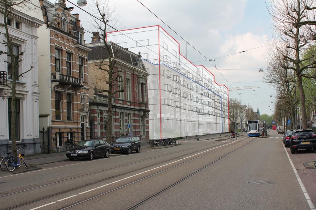 Het nieuwe bouwvolume ten opzichte van het huidige gebouw Sint Jacob