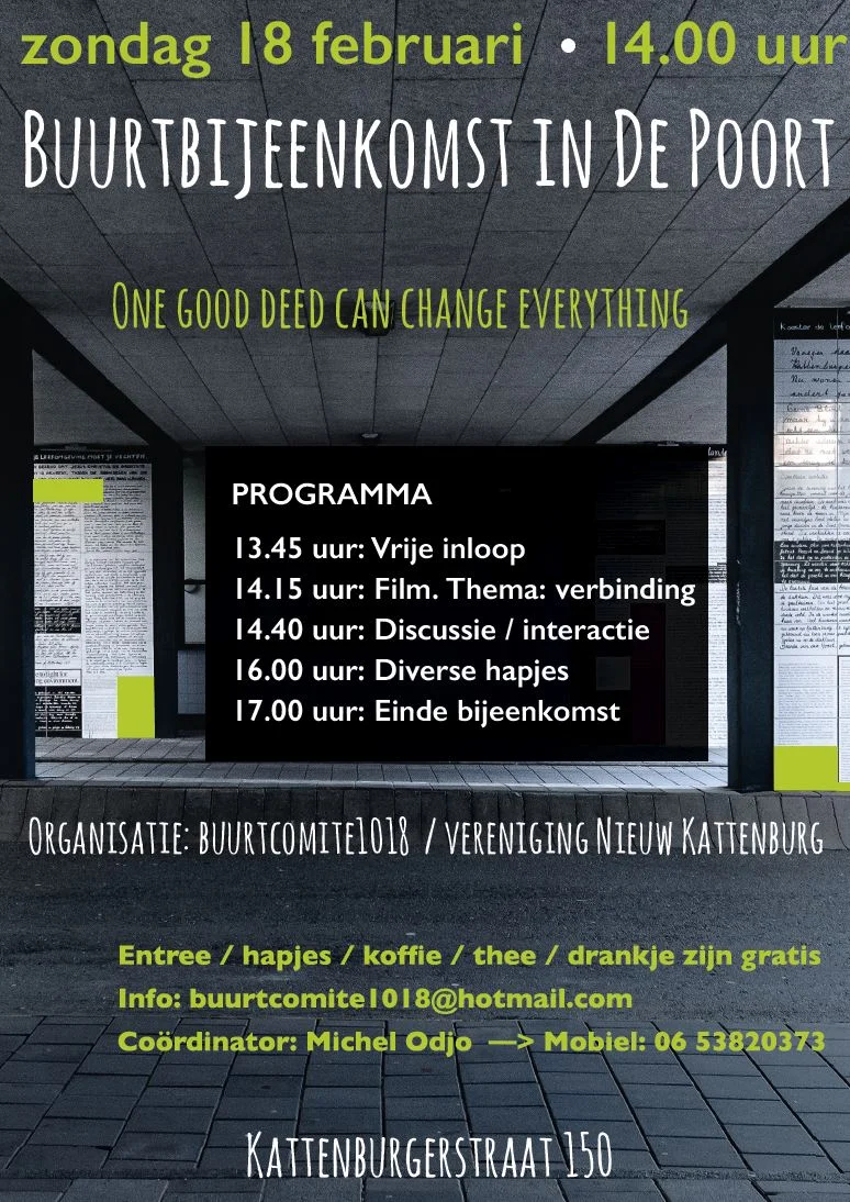 18 februari 14:00 - 17:00 u Buurtbijeenkomst in De Poort