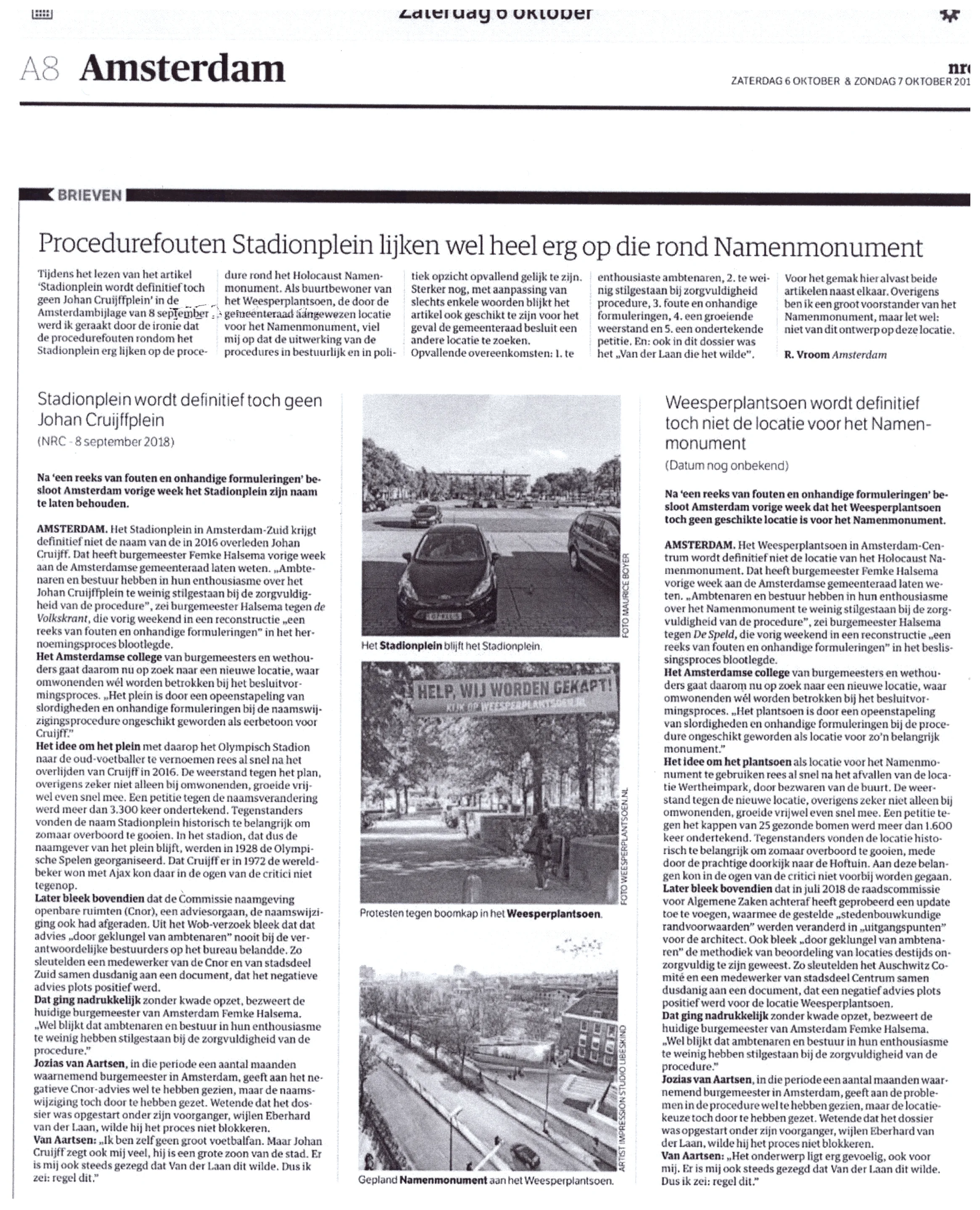 Artikel in NRC 6 oktober 2018