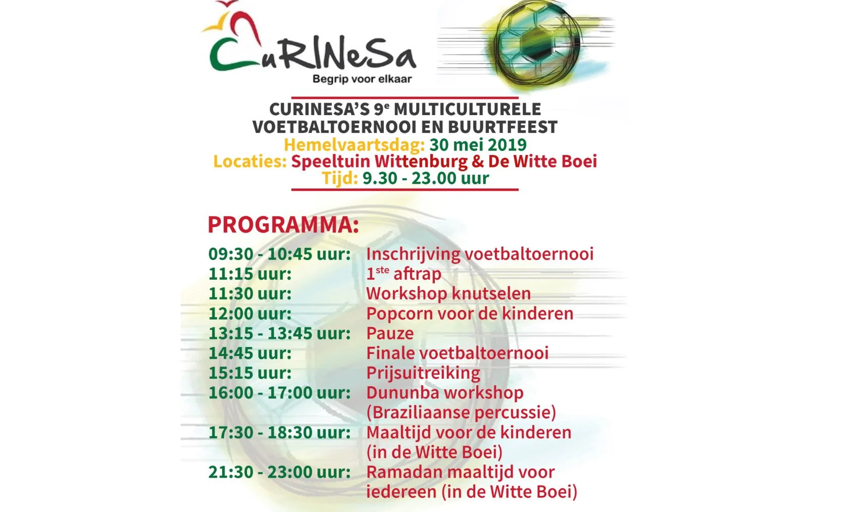 30 mei Voetbaltoernooi jeugd 6-15 jaar en buurtfeest op Hemelvaartsdag 