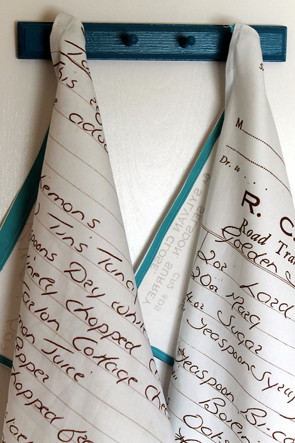 Tea towels are super quick to sew and most people use them. The above tutorial from Spoonflower shows you how to create fabric of beloved family recipes and create tea towels. They also have a great selection of yearly calendar tea towels by designers...or design your own tea towel. One yard of fabric will make four!