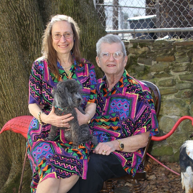 Nancy and David Featherstone have dressed in matching outfits for decades. David Featherstone invented the pink lawn flamingo.
