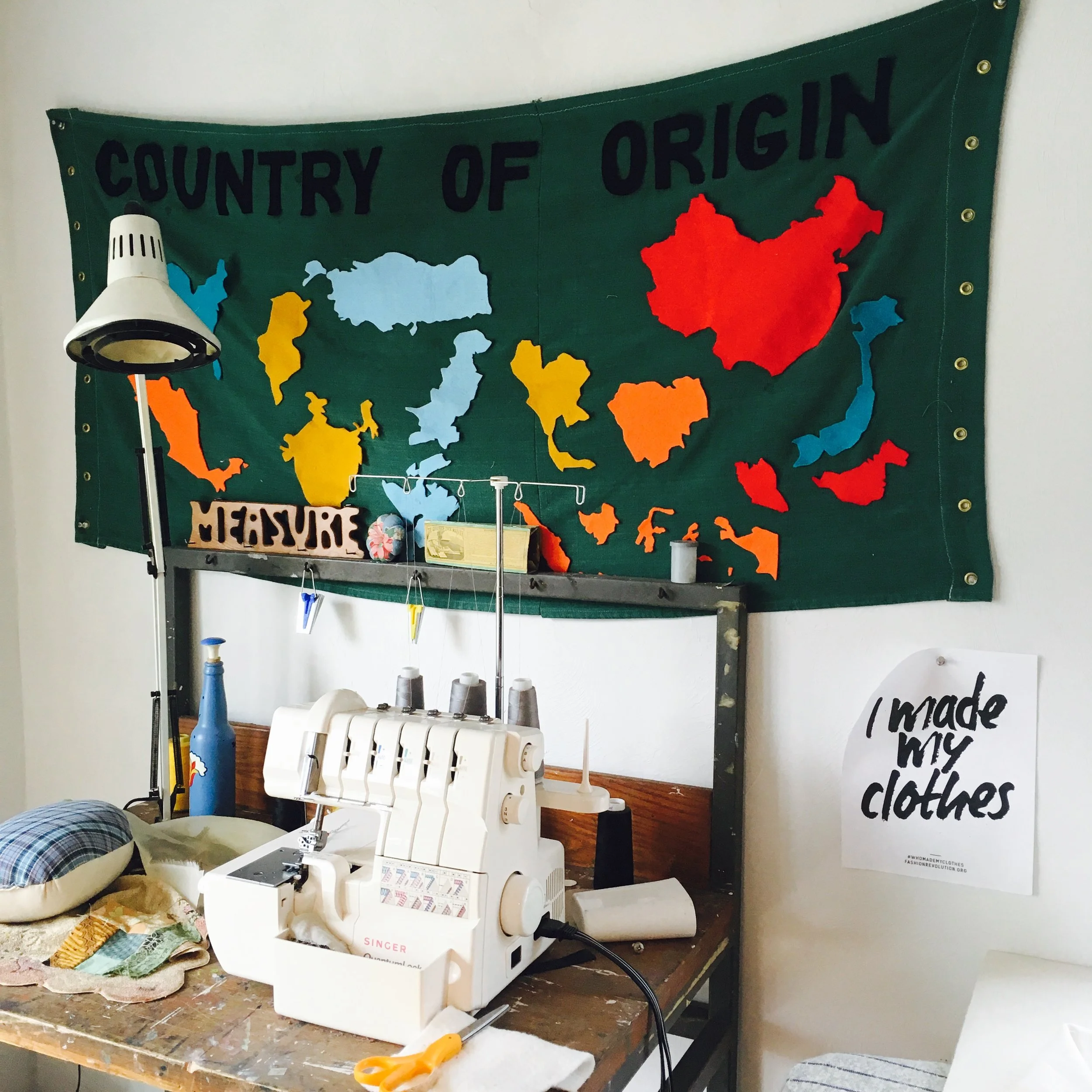The country of origin flag was part of a show I curated about artist's clothing. It features the top 12 garment producing countries in the world. Can you name them all?