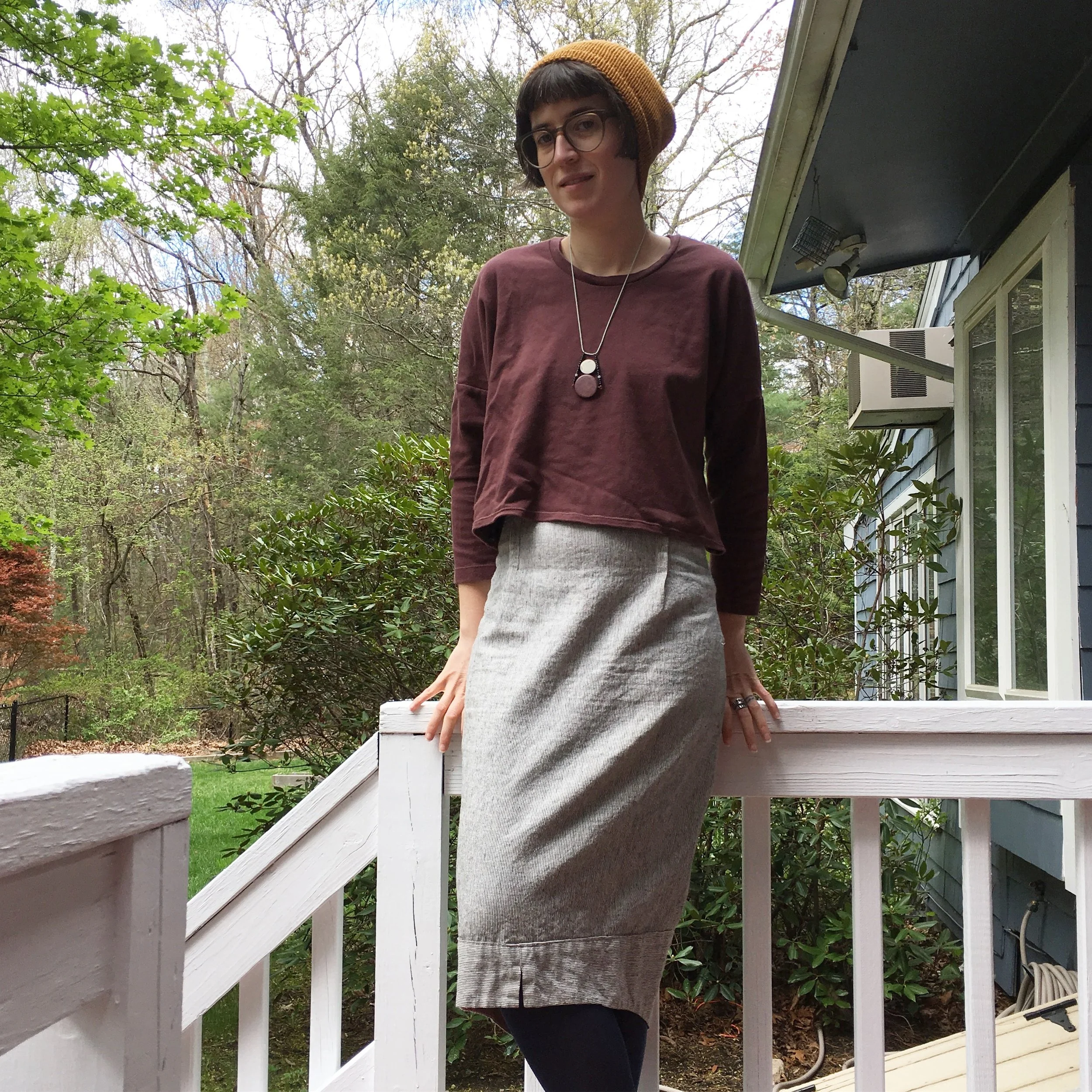 I wore this eggplant-y knit top quite a bit, since it goes with a lot of my skirts.