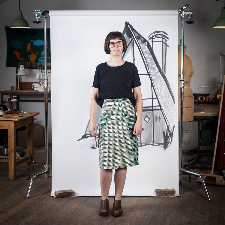 The designer's photo of a finished A-Frame Skirt.