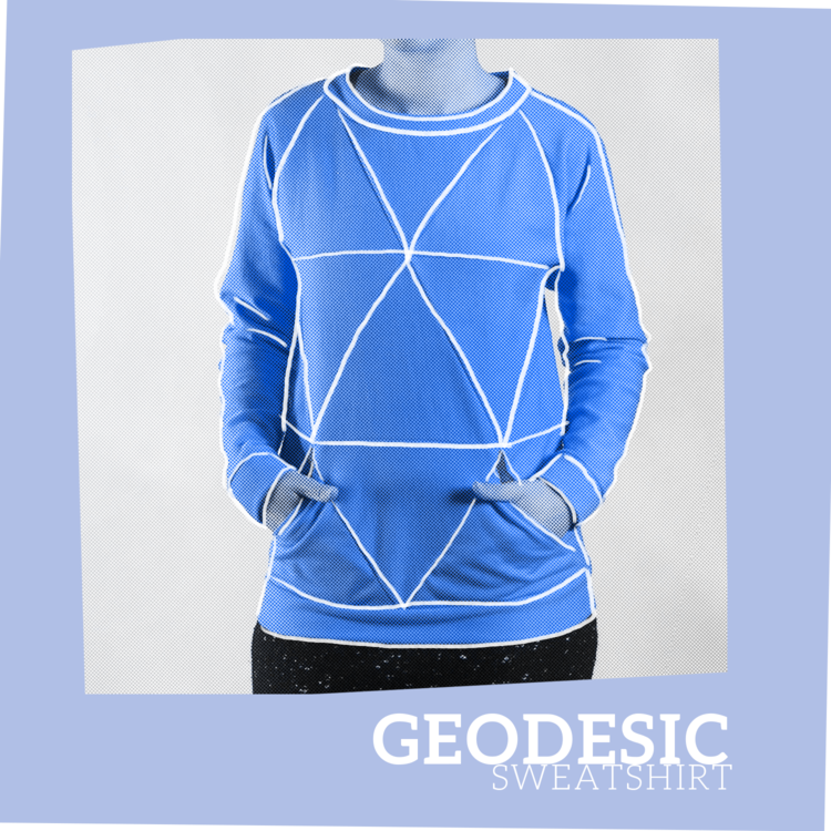 The designer's photo of a finished Geodesic Sweater.