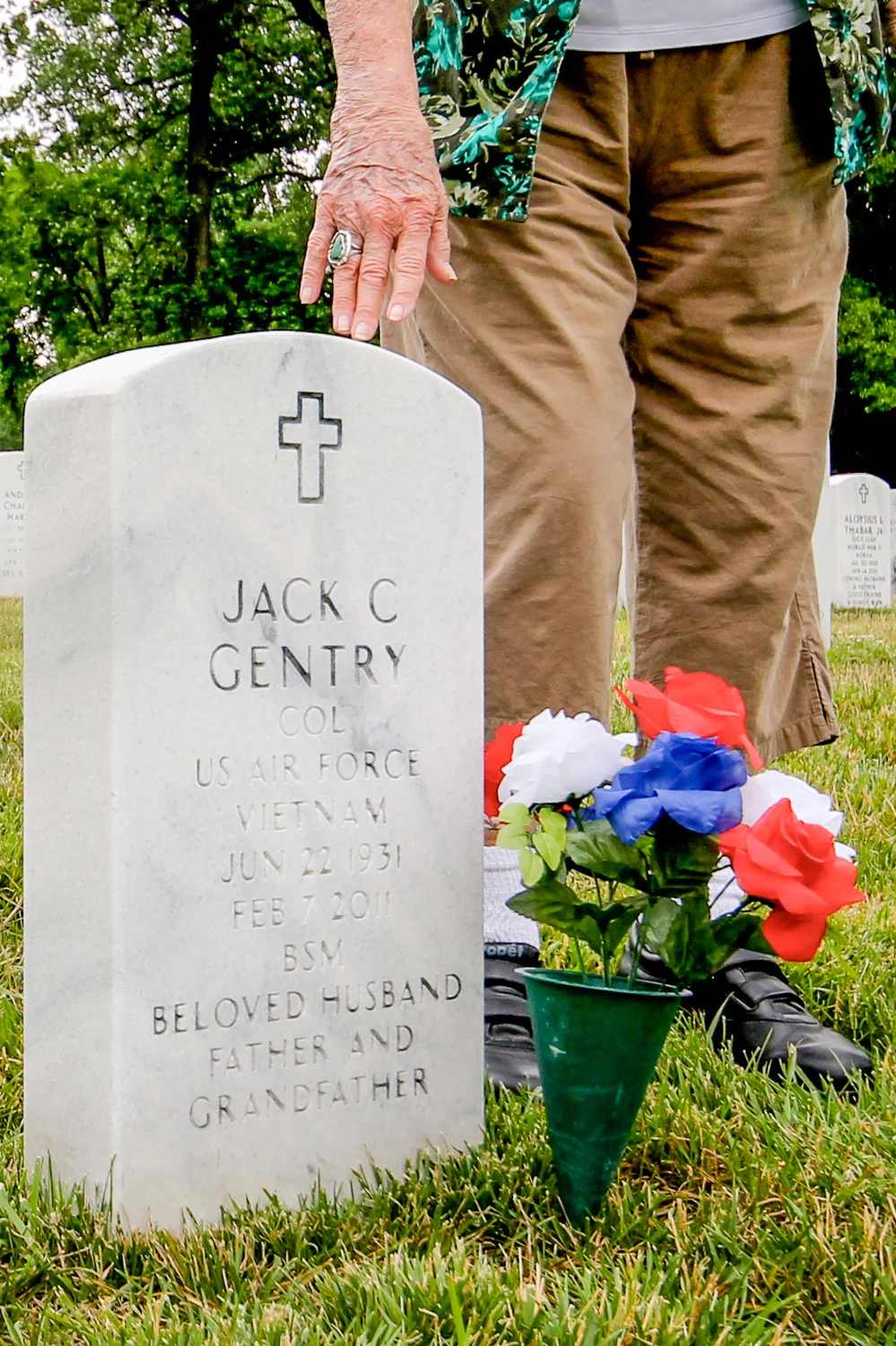 My mother, Miriam, at my father's grave. Photo circa 2013