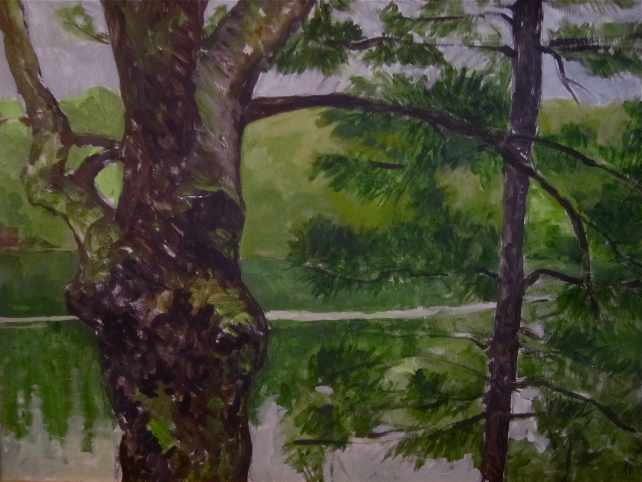   "Spring Trunks on Thomas Pond"  Acrylic 18X24 