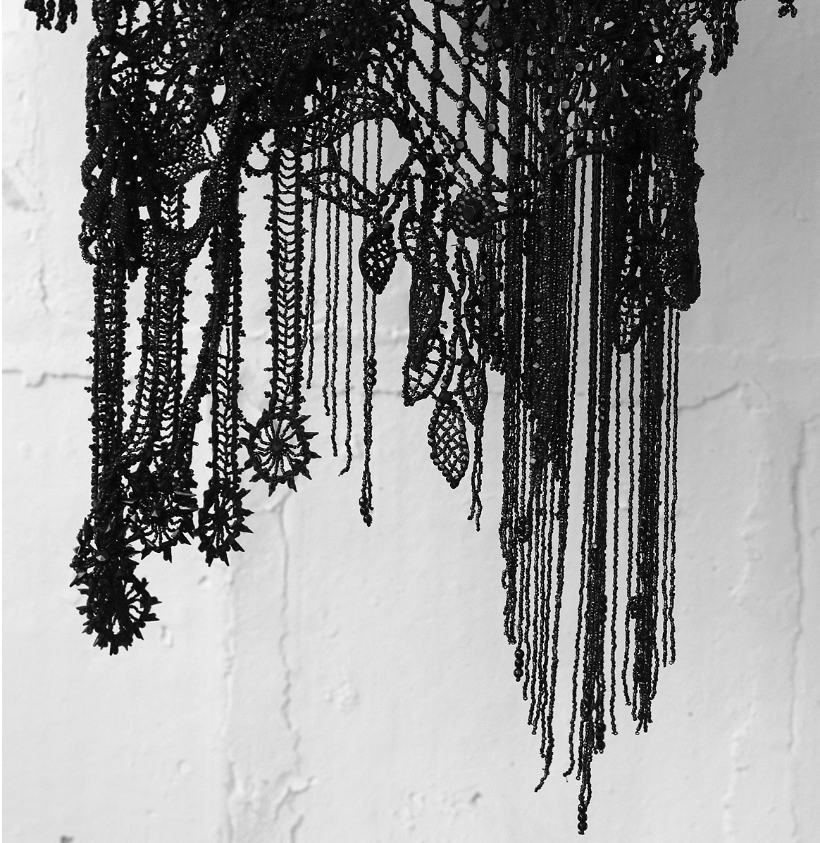 Black Lace Jet Bead Garment Detail