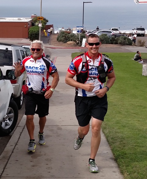 Always smiling, Rick (right) charges up those hills.