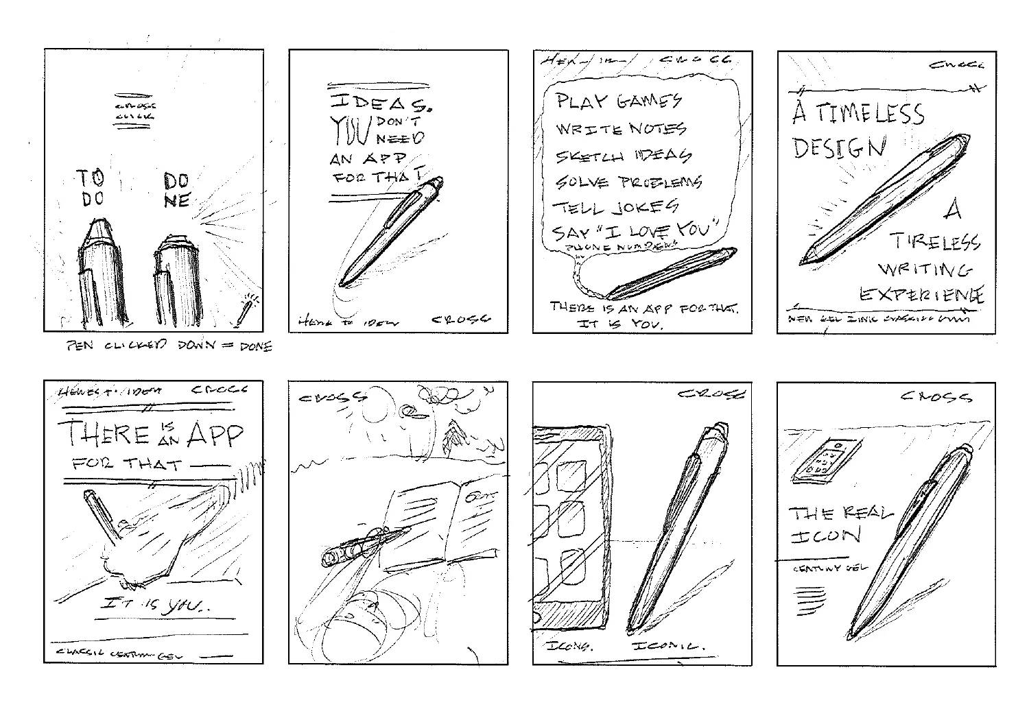 Sketches for ad advertising campaign ideas.