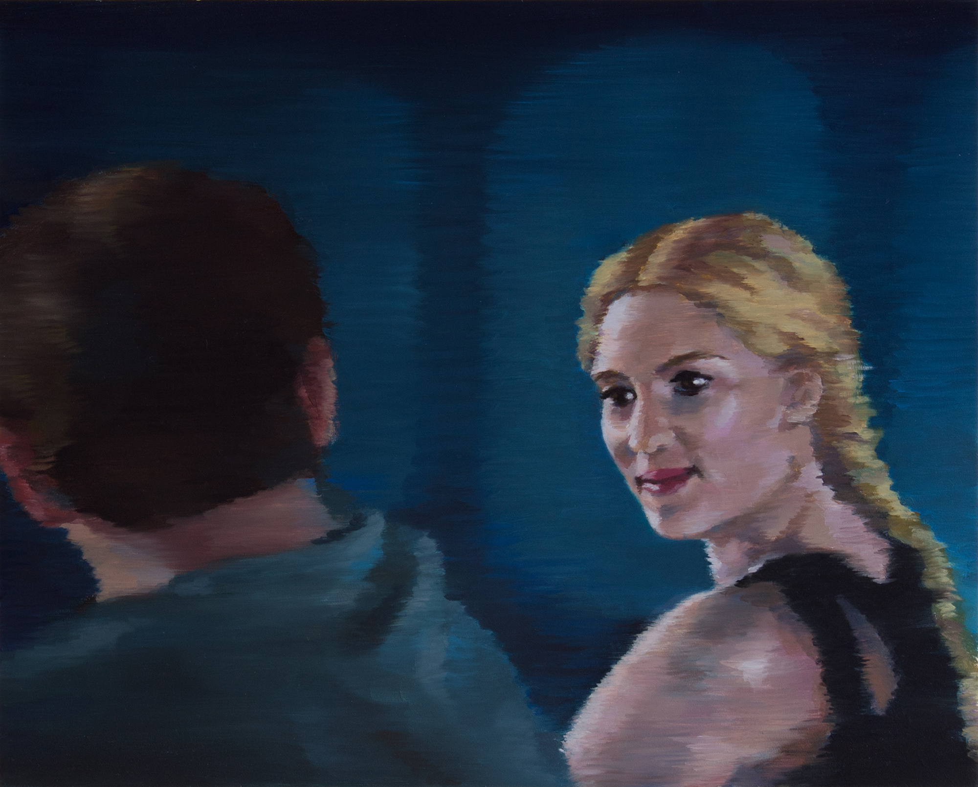   Seen&nbsp; (Scarlett Johansson)  oil on wood  8.25" x 10.25," 2014   