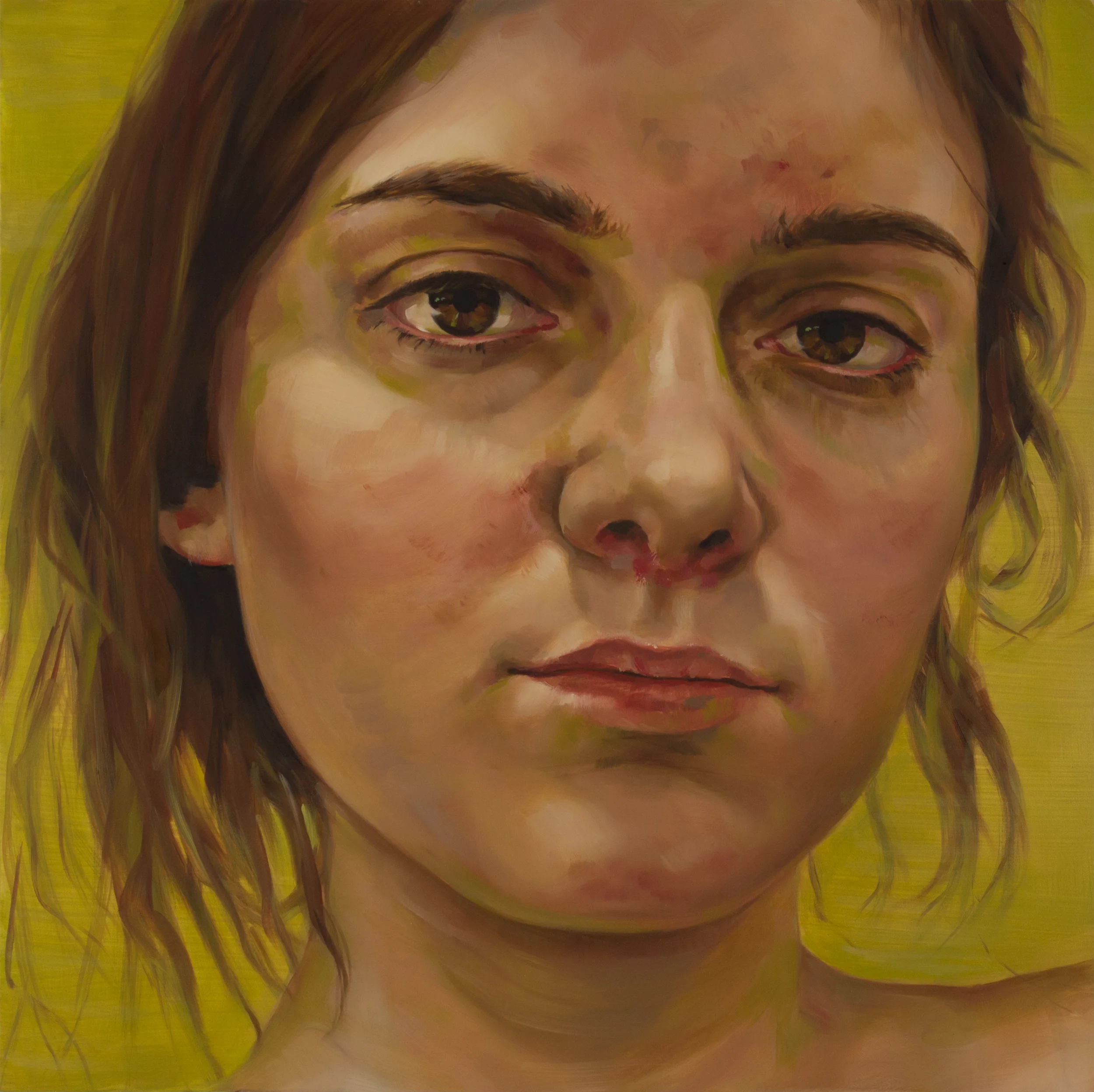 Anti-Selfie (Becky) oil on wood 18" x 18," 2015