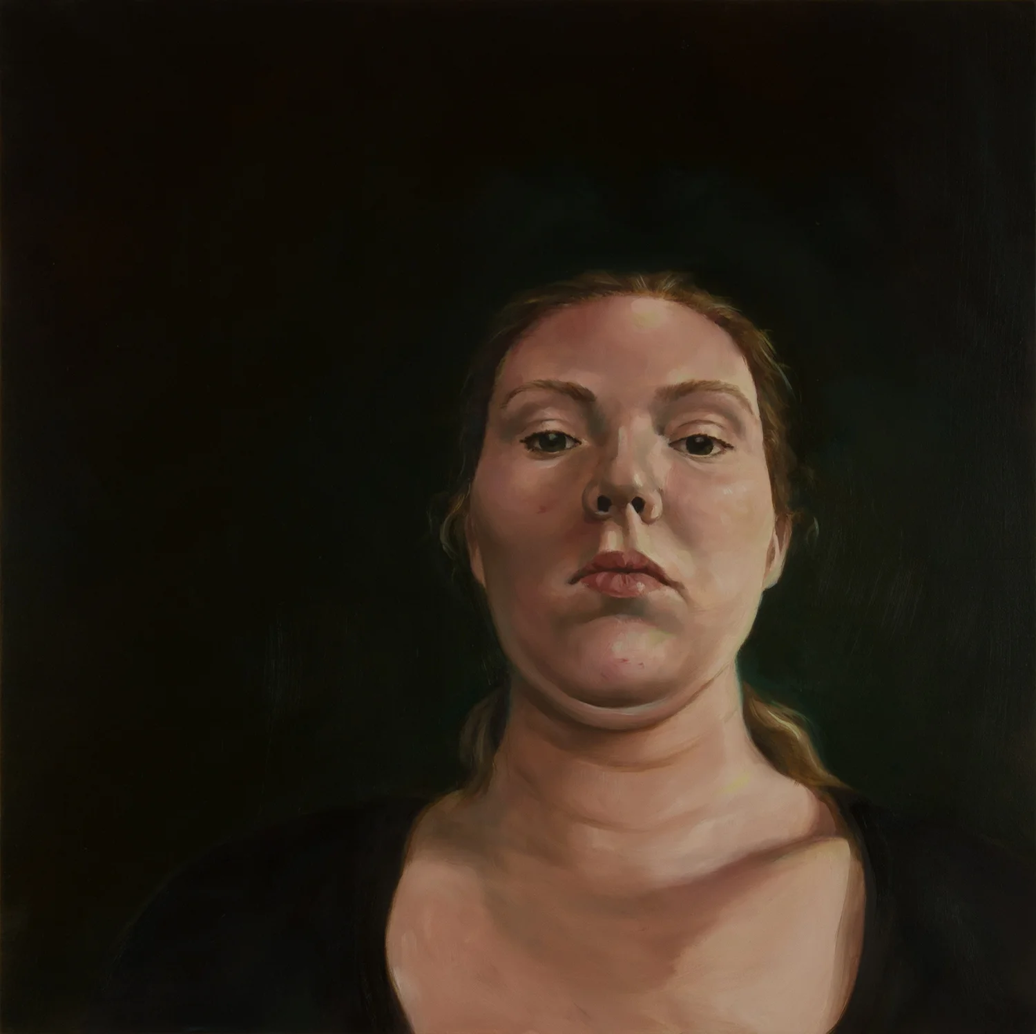 Anti-Selfie (Clare) oil on wood 18" x 18," 2015